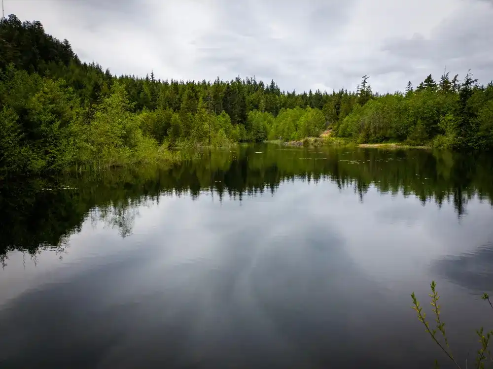 Mow Lake, Qualicum Beach, BC, Canada on a calm, cloudy day Mow Lake, Qualicum Beach, BC, Canada on a calm, cloudy day