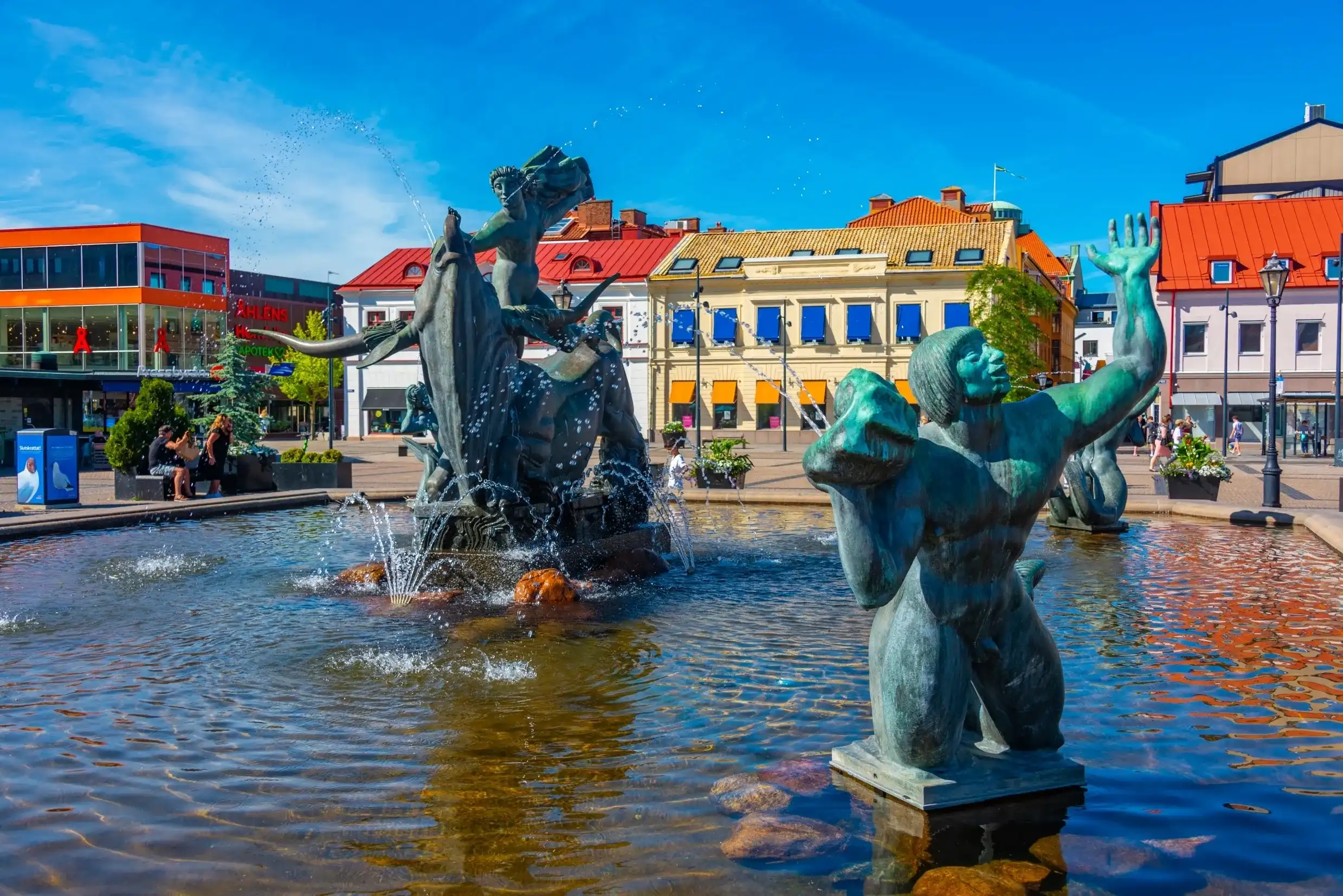 Halmstad, Sweden, July 12, 2022: Europe and the Bull in the center of Halmstad, Sweden. Halmstad, Sweden, July 12, 2022: Europe and the Bull in the center of Halmstad, Sweden.