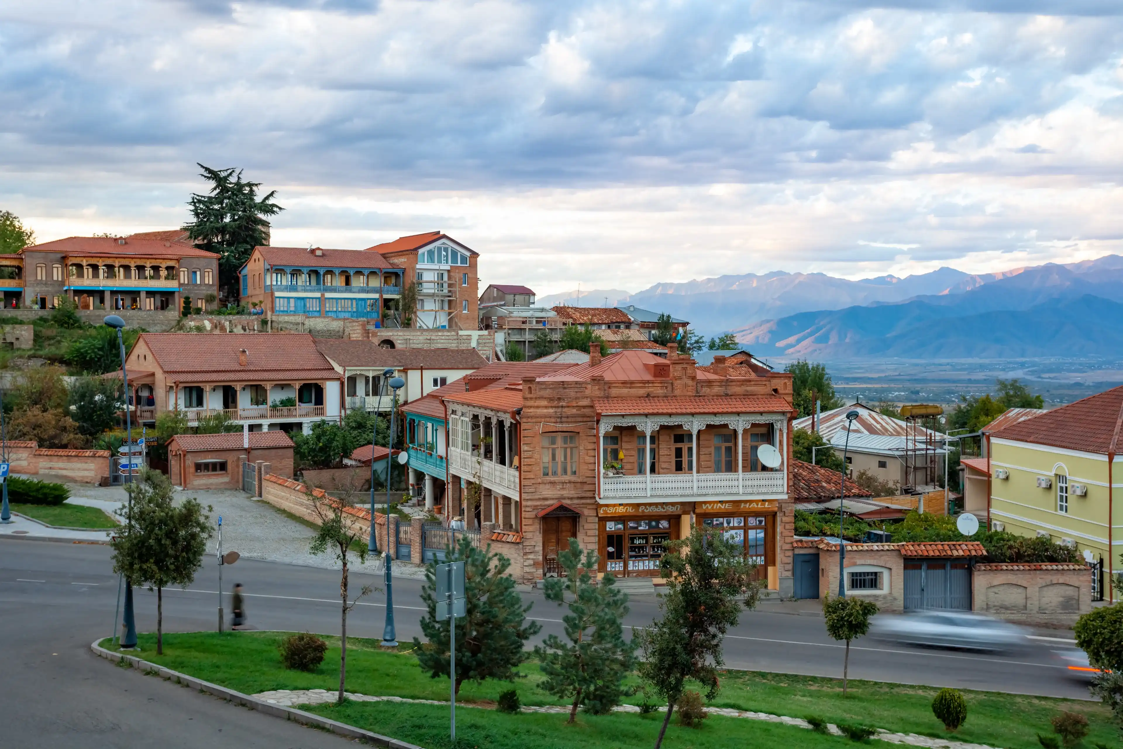 Telavi, Georgia - 07.10.2019: Traditional old houses of Telavi. Capital of Kakheti region. Telavi, Georgia - 07.10.2019: Traditional old houses of Telavi. Capital of Kakheti region.