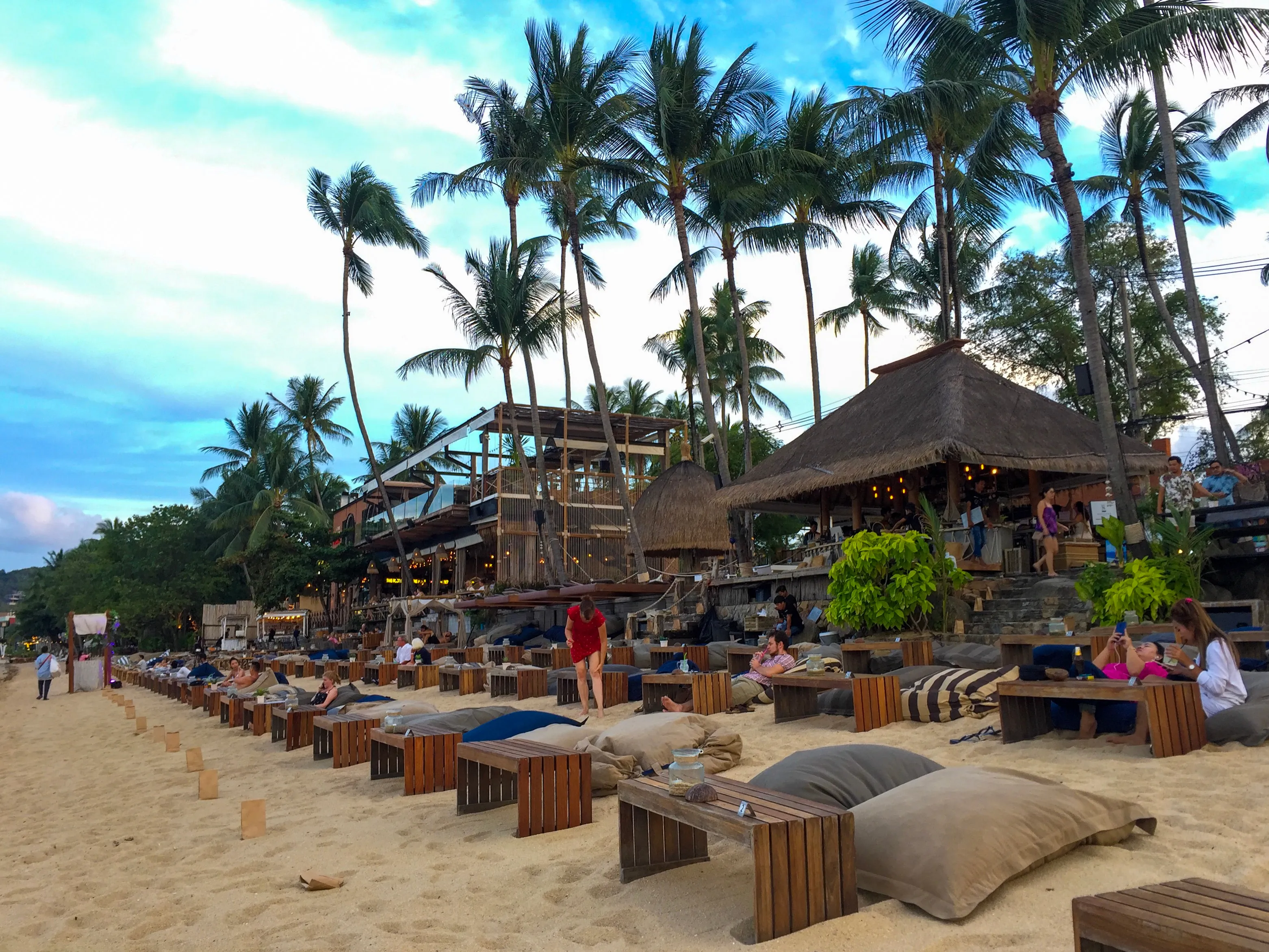 Samui, Thailand, October 15, 2018: The people are relaxing and chilling on the beach at the beverage bar, Bophut beach, Samui