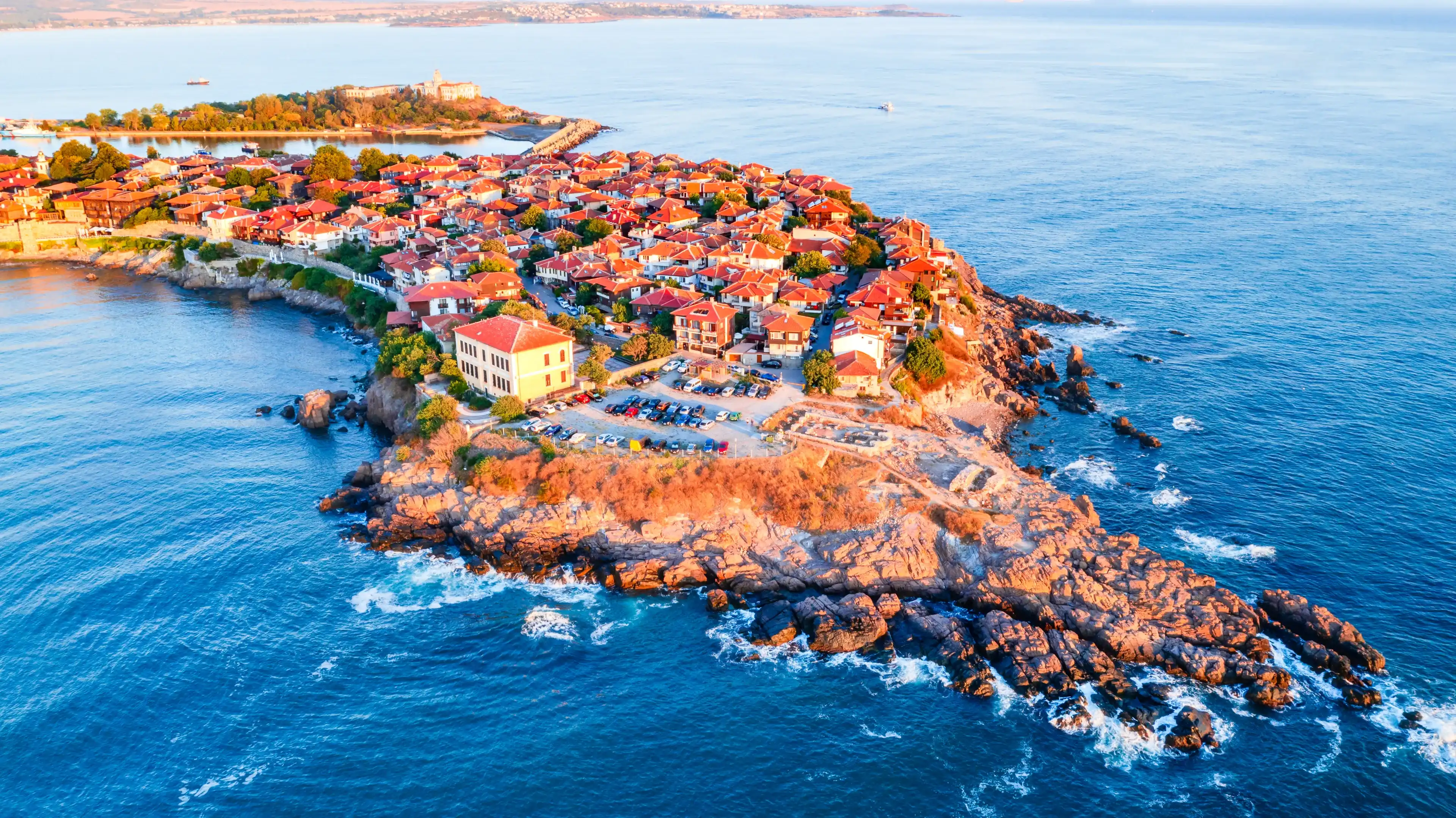 Sozopol, Bulgaria. Aerial view of the old town Apollonia, seaside town near Burgas Sozopol, Bulgaria. Aerial view of the old town Apollonia, seaside town near Burgas