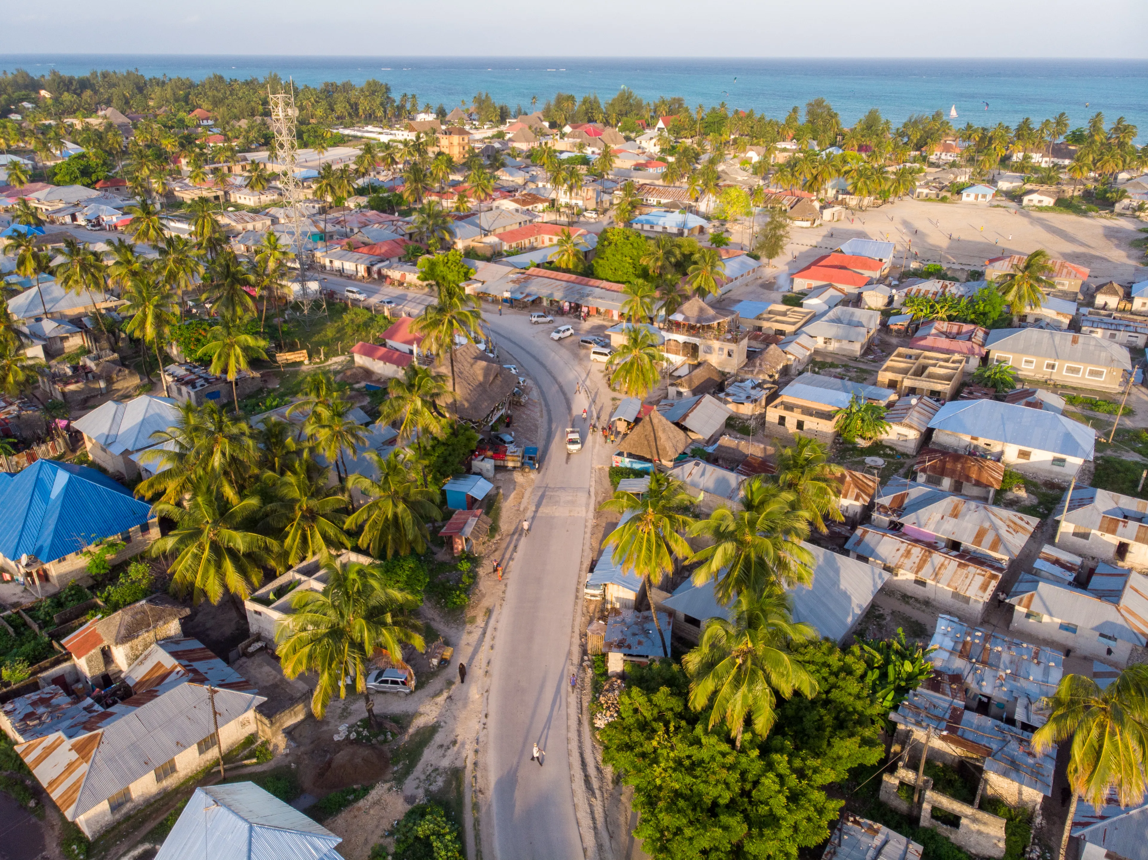 Aerial view on Township Poor Houses favelas in Paje village, Zanzibar, Tanzania, Africa