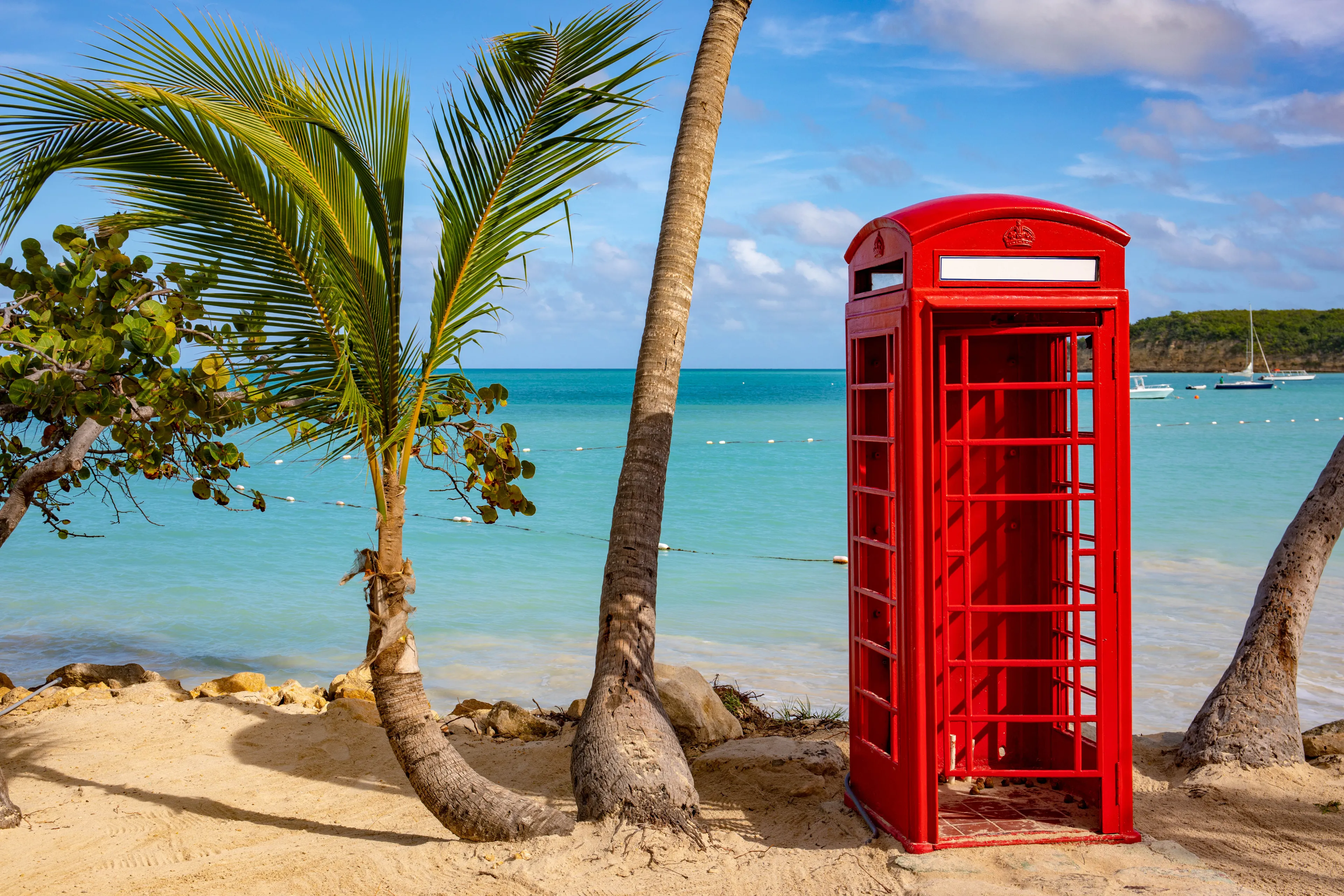 Telephone booth on the beach in Antigua, Antigua & Barbuda