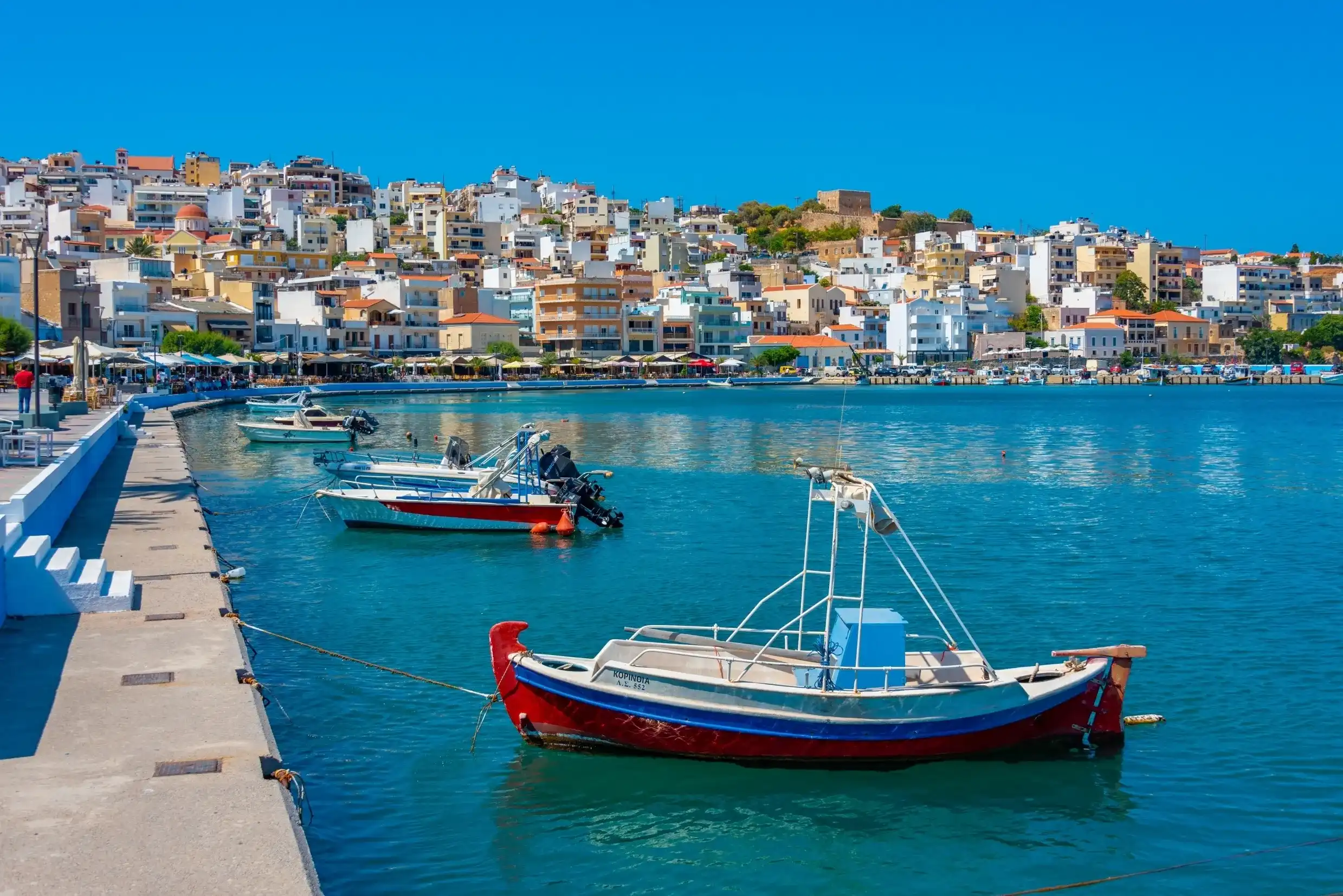 Sitia, Greece, August 18, 2022: Marina in Greek port Sitia at Crete island. Sitia, Greece, August 18, 2022: Marina in Greek port Sitia at Crete island.