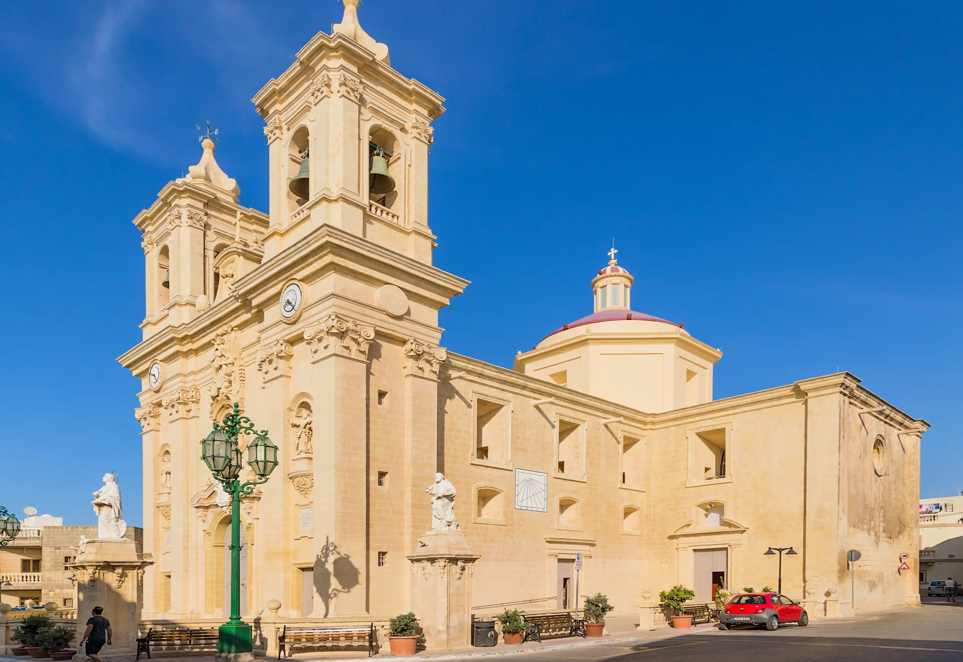 GHARGUR, MALTA - SEP 13, 2016: Parish Church of Bartholomew the Apostle, 1610-1633, baroque facade of 1773 GHARGUR, MALTA - SEP 13, 2016: Parish Church of Bartholomew the Apostle, 1610-1633, baroque facade of 1773