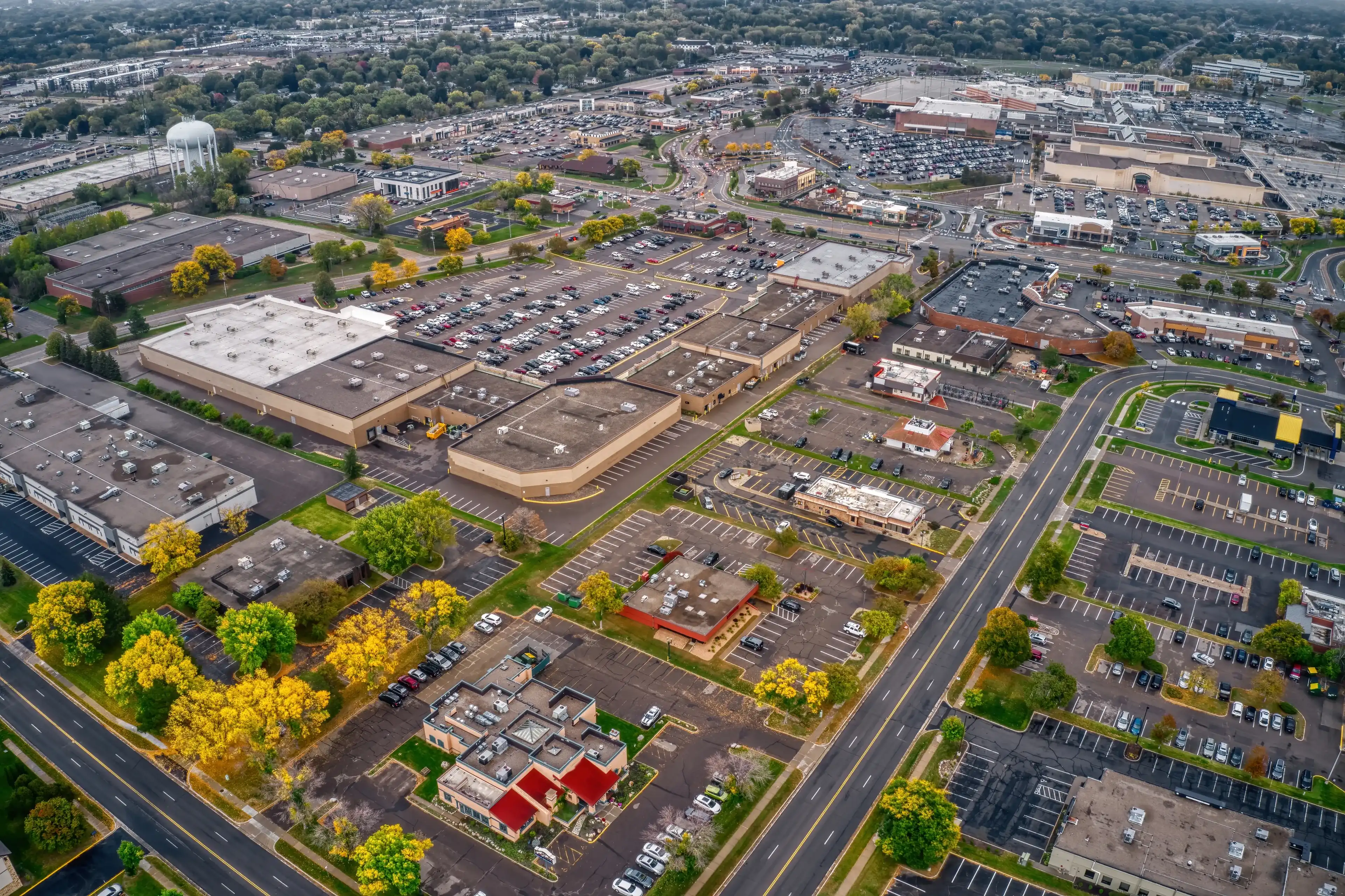 Aerial View of the Twin Cities Suburb of Roseville, Minnesota during Autumn Aerial View of the Twin Cities Suburb of Roseville, Minnesota during Autumn