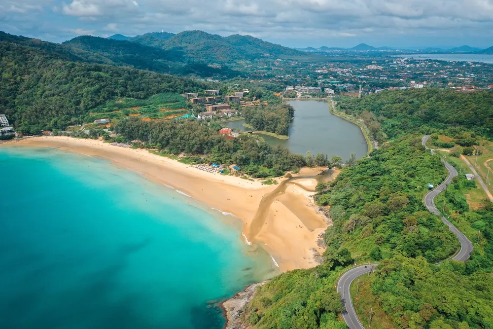 Aerial view of Nai Harn beach in Phuket, Thailand