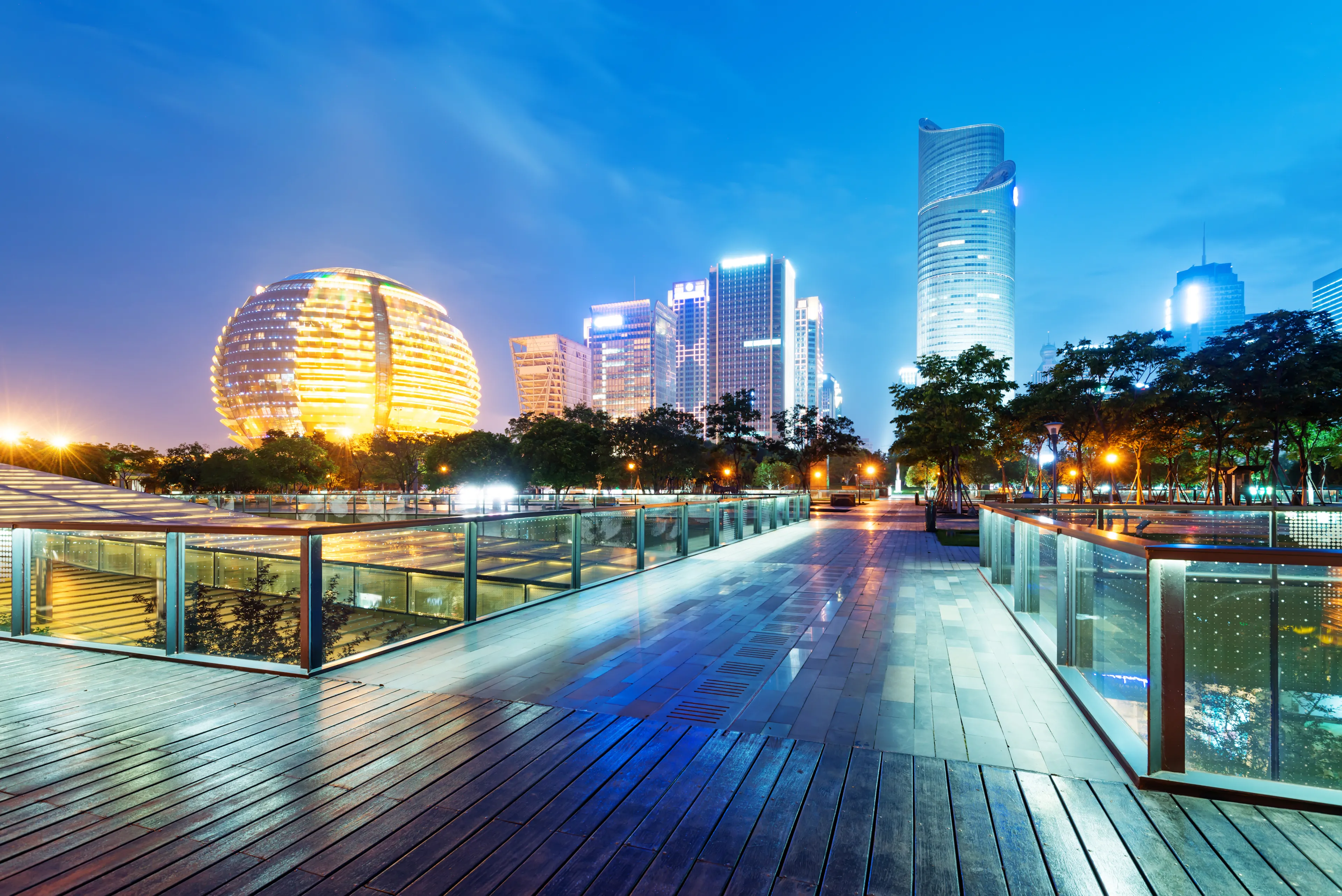China Hangzhou skyscrapers, night landscape.