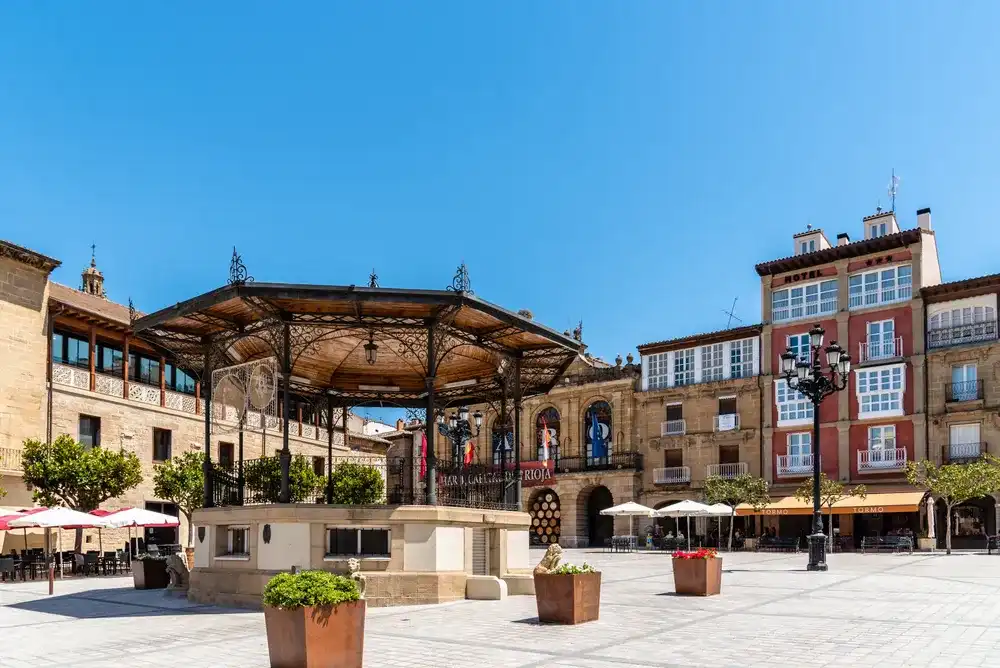 Haro, Spain - August 6, 2020: Peace Square in medieval village of Haro Haro, Spain - August 6, 2020: Peace Square in medieval village of Haro