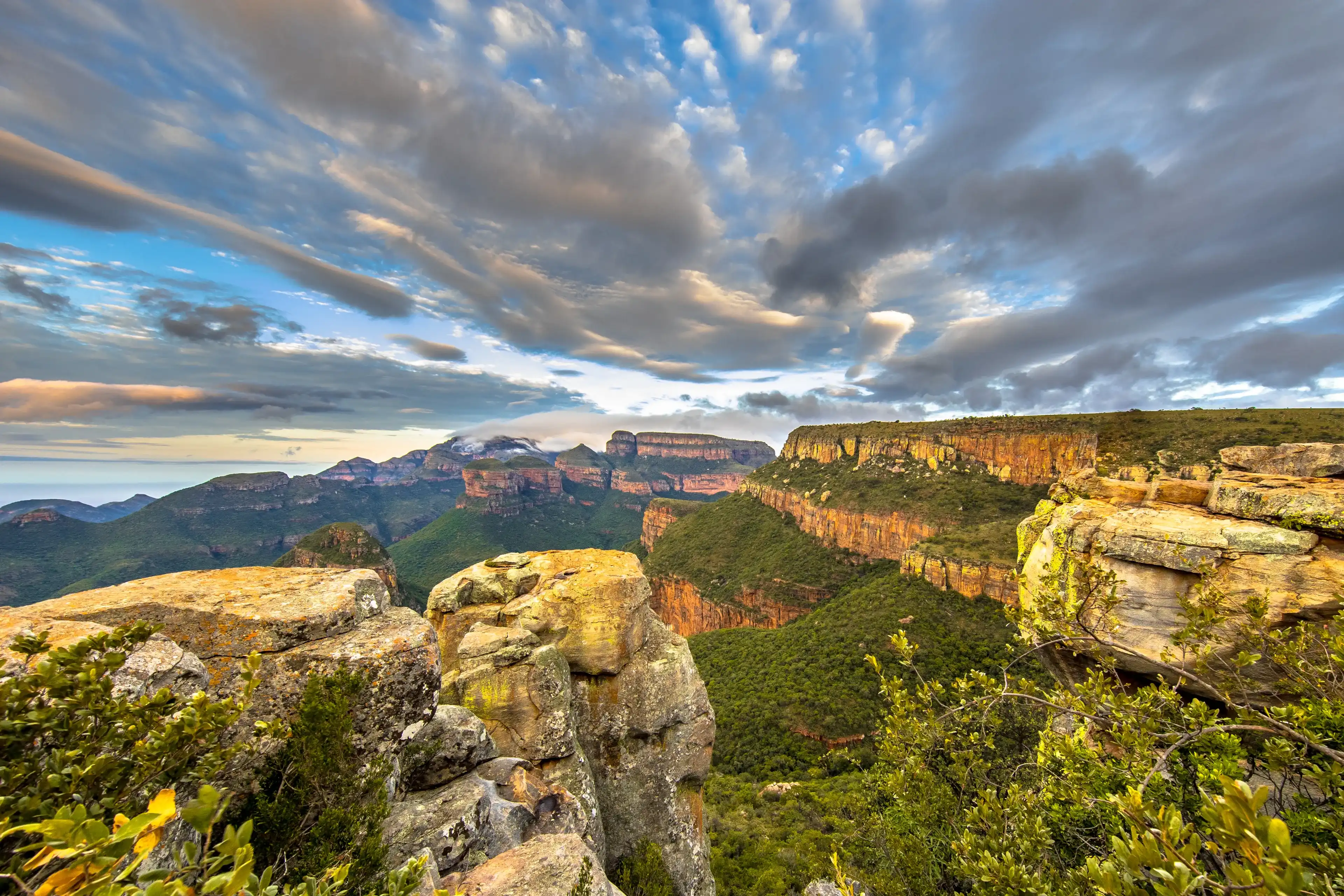 Blyde river Canyon panorama from viewpoint over panoramic scenery of Three Rondavels in Mpumalanga South Africa Blyde river Canyon panorama from viewpoint over panoramic scenery of Three Rondavels in Mpumalanga South Africa