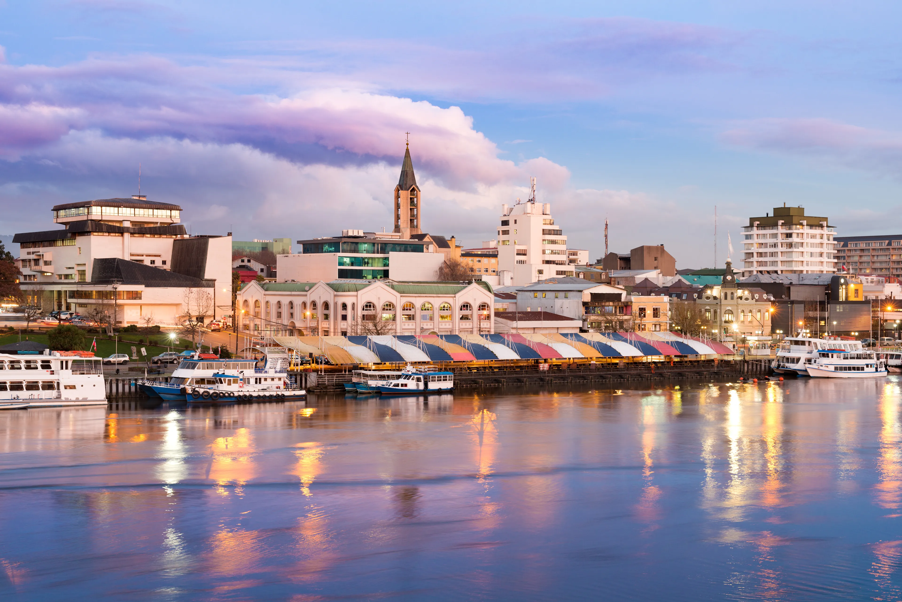 The city of Valdivia at the shore of Calle-Calle river, Region de Los Rios, Chile