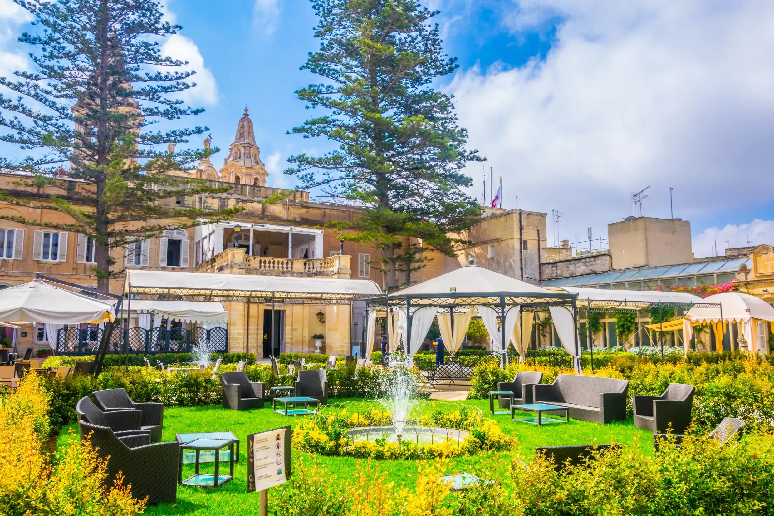 NAXXAR, MALTA, JUNE 8, 2018: Gardens of Palazzo Parisio in Naxxar, Malta NAXXAR, MALTA, JUNE 8, 2018: Gardens of Palazzo Parisio in Naxxar, Malta