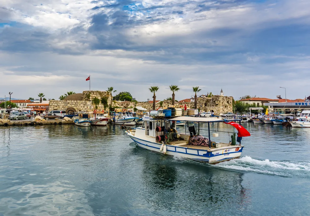 Seferihisar, Turkey - November 07, 2014 : Sigacik Harbour view in Seferihisar Town. Seferihisar is the first cittaslow town of Izmir in Turkey 