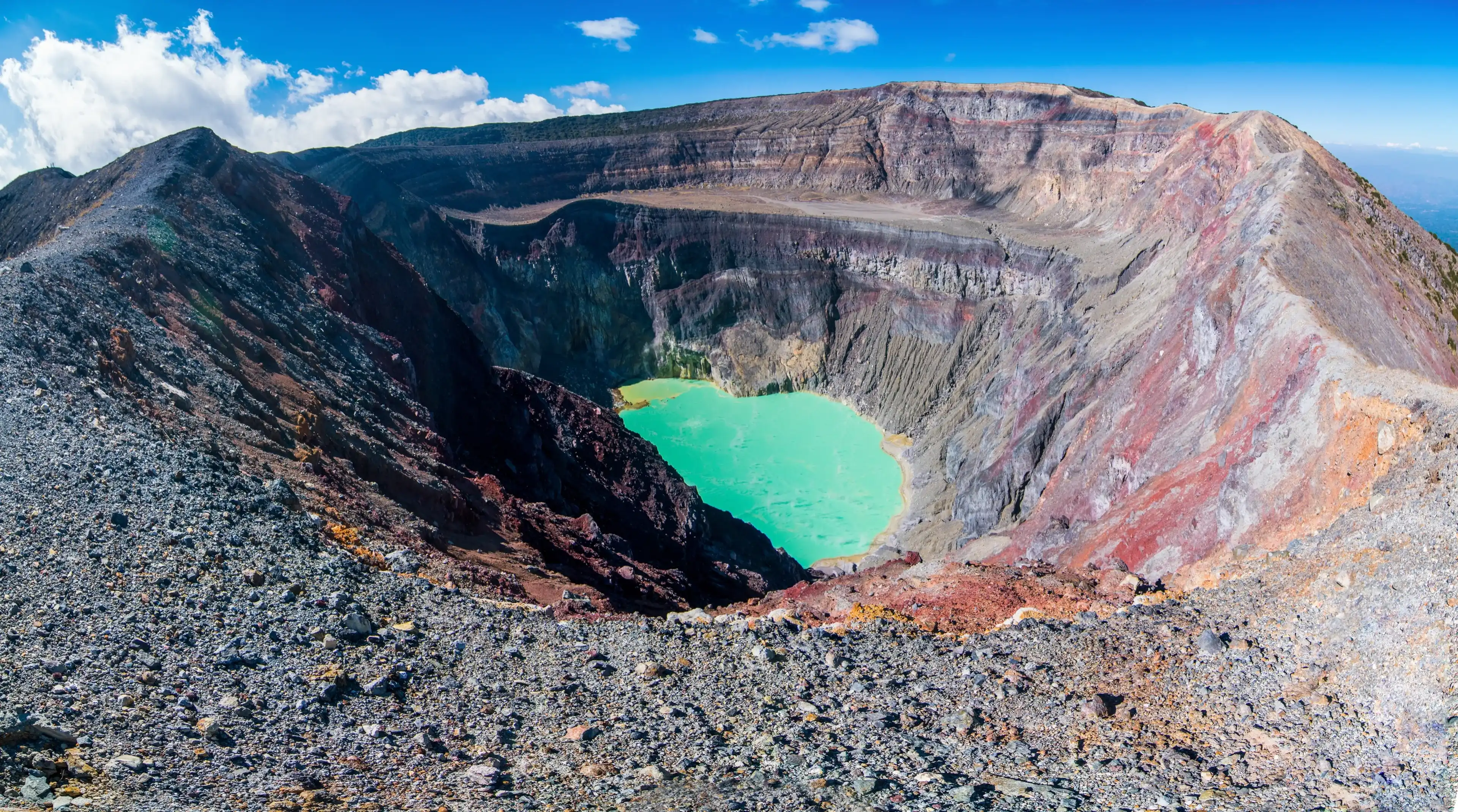 Panorama of Santa Ana volcano crater with turquoise volcanic lake. Panorama of Santa Ana volcano crater with turquoise volcanic lake.
