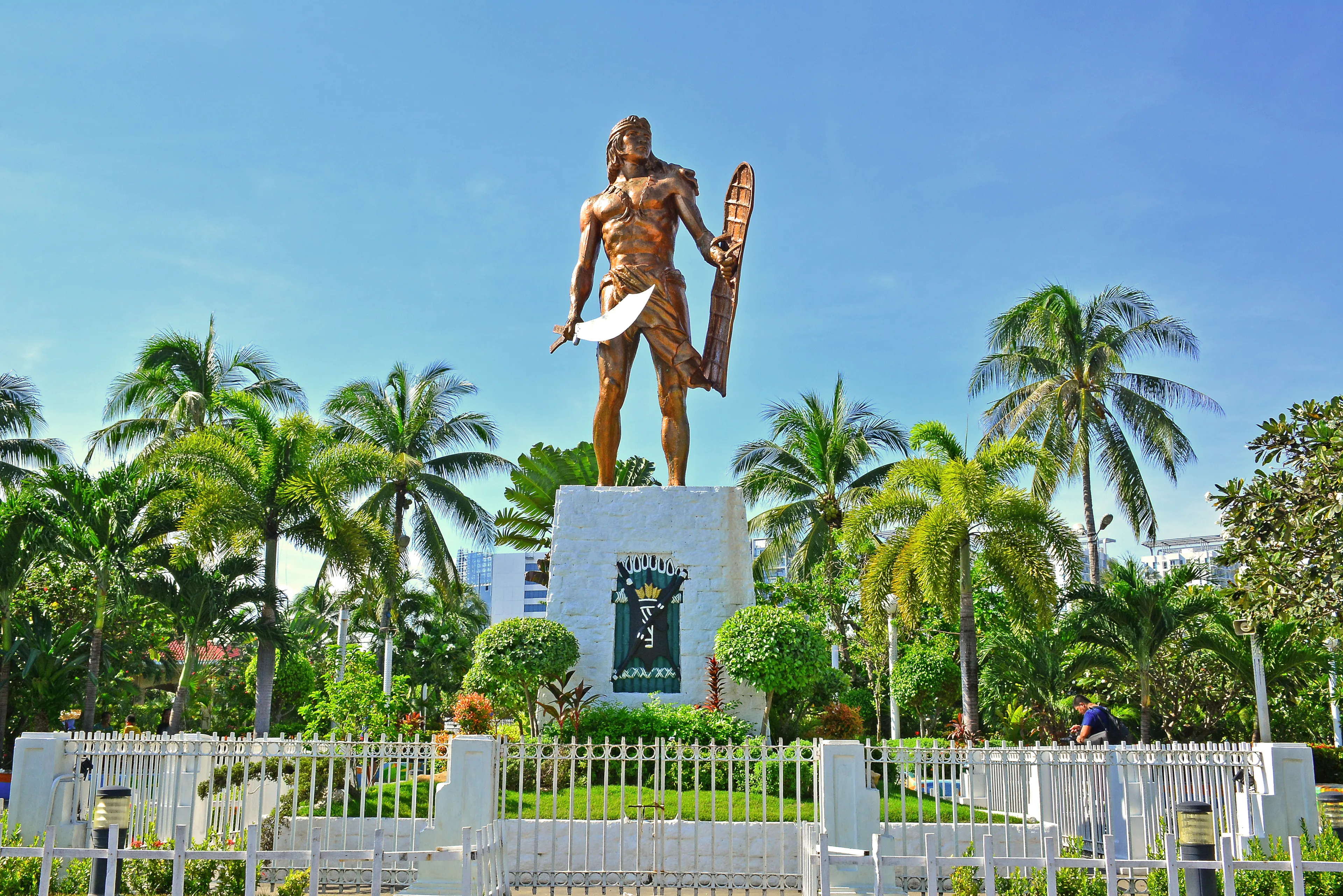 CEBU, PH - OCT. 8: Lapu Lapu Shrine on October 8, 2016 in Mactan Island, Cebu, Philippines. The Lapu Lapu shrine is a 20 meter bronze memorial statue erected on Mactan Island, Cebu, Philippines.