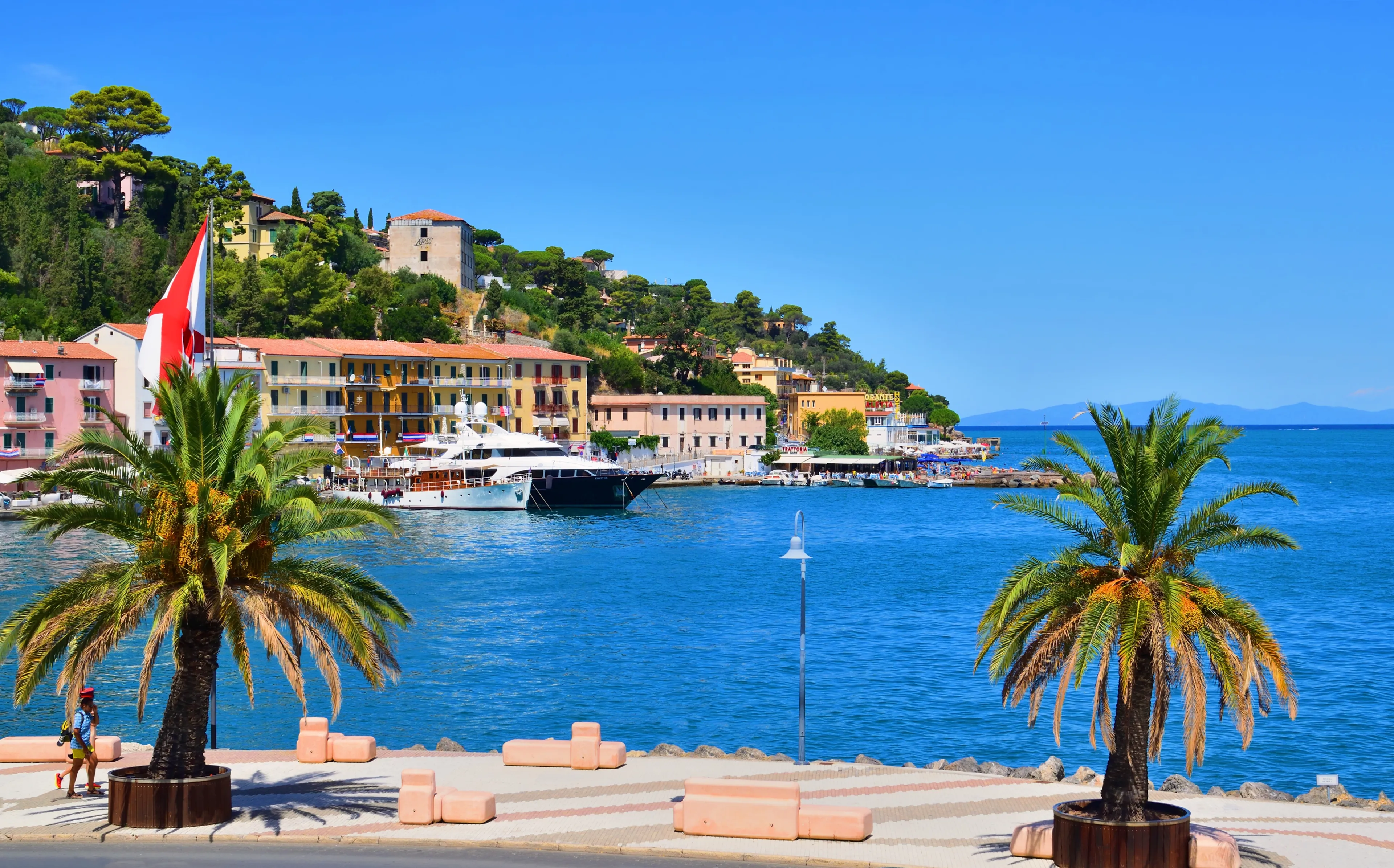 Italy, Grosseto, Porto Santo Stefano, 14 August 2023 panorama of Porto Santo Stefano, in the municipality of Monte Argentario in Tuscany