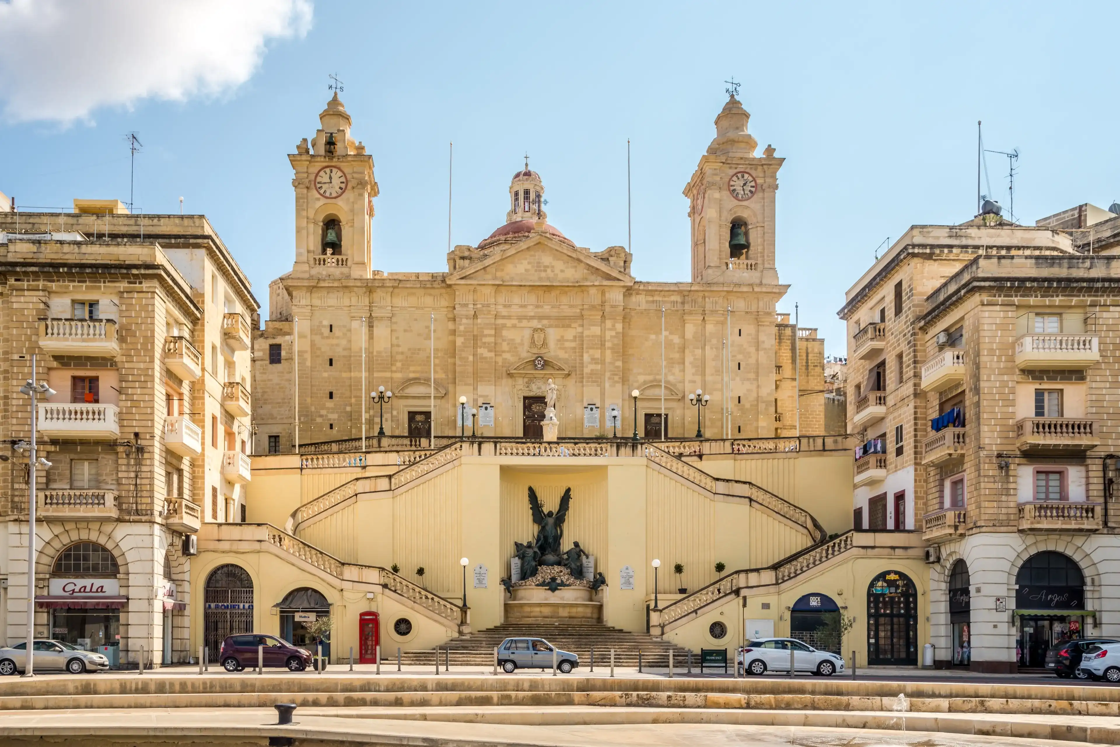 COSPICUA,MALTA - OCTOBER 4,2021 - View at the Church of Innaculate Conception in the streets of Cospicua. Cospicua (Bormla)is a double-fortified harbour city in the South Eastern Region of Malta. COSPICUA,MALTA - OCTOBER 4,2021 - View at the Church of Innaculate Conception in the streets of Cospicua. Cospicua (Bormla)is a double-fortified harbour city in the South Eastern Region of Malta.