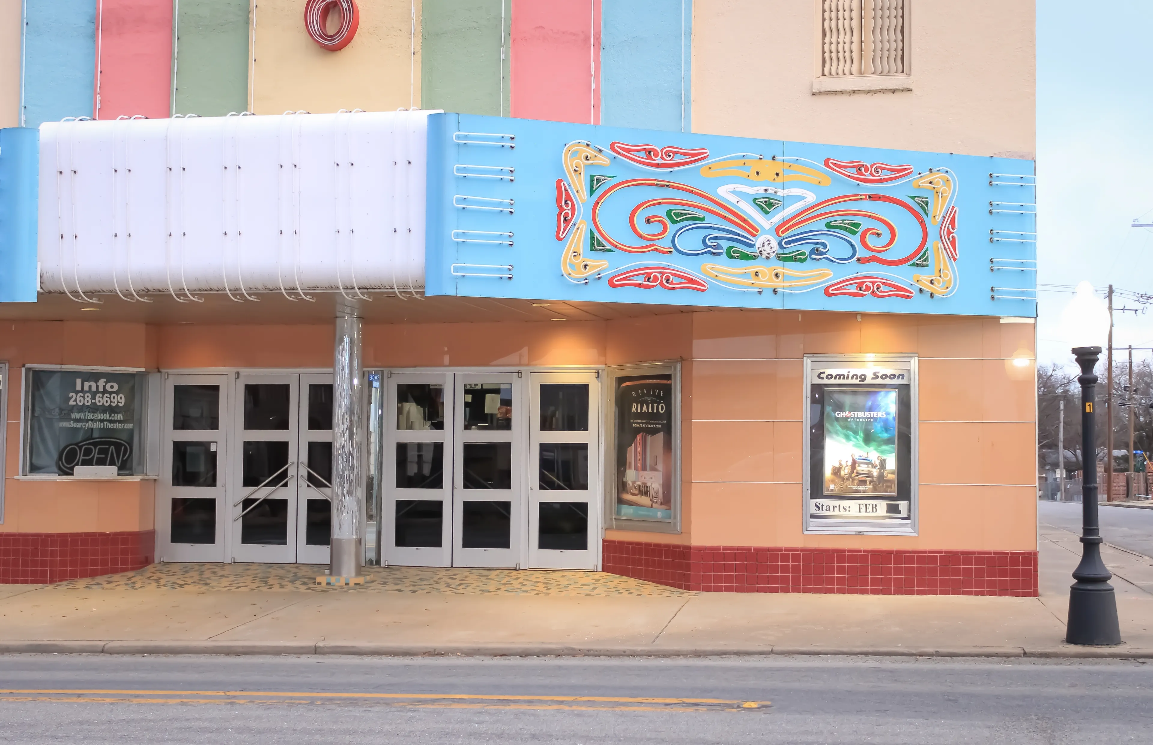 Searcy, Arkansas United States - February 13 2022: the colorful exterior of a movie theater
