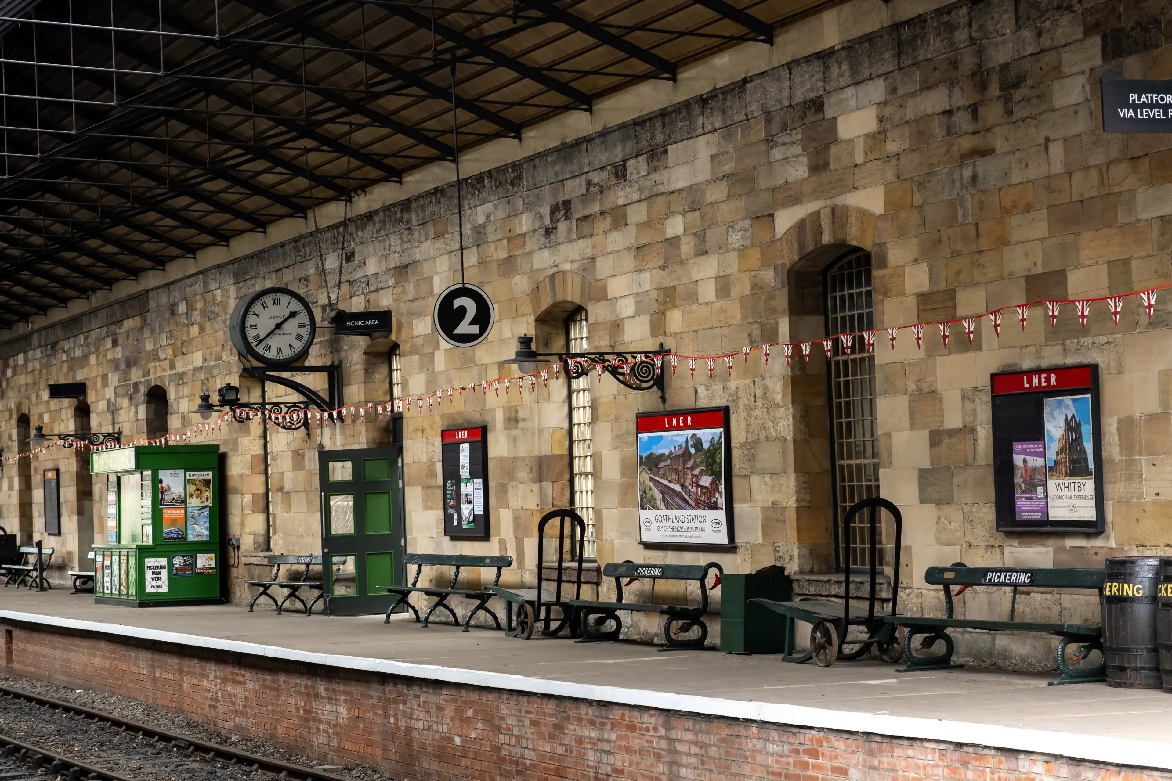 Pickering, Yorkshire, UK - June 28 2023. Pickering train station in the North Yorkshire town of Pickering Pickering, Yorkshire, UK - June 28 2023. Pickering train station in the North Yorkshire town of Pickering