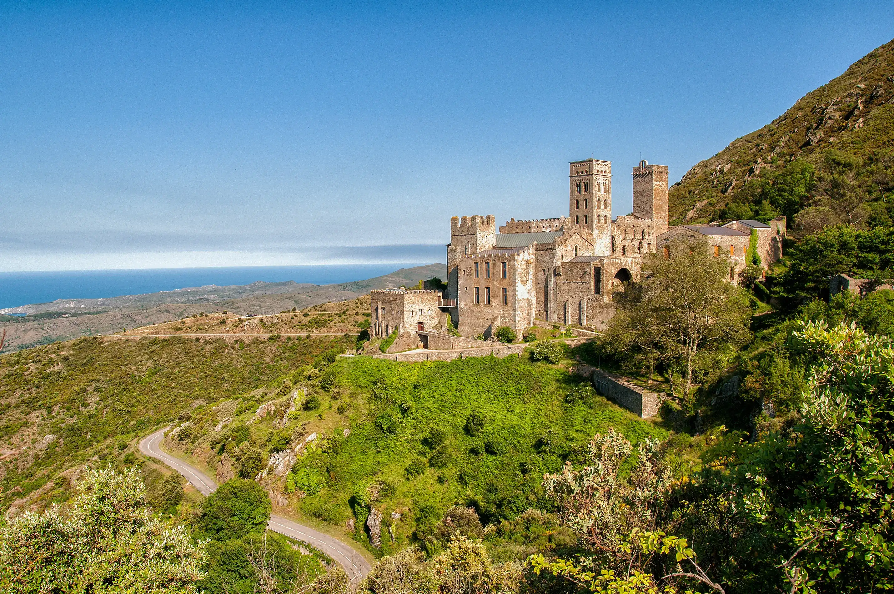 View of the Monastery of Sant Pere de Rodes in El Port de la Selva, Girona, Spain. View of the Monastery of Sant Pere de Rodes in El Port de la Selva, Girona, Spain.