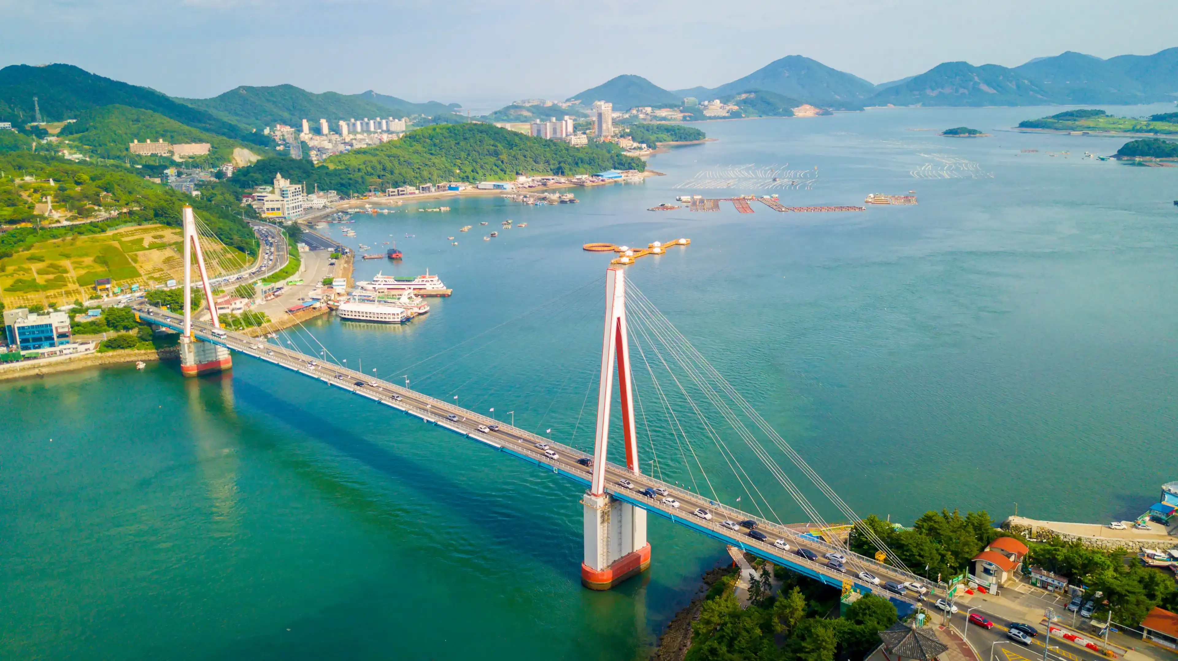 Aerial view of Yeosu city, South Korea. Aerial cityscape of Yeosu, South Korea. Aerial view of Yeosu city, South Korea. Aerial cityscape of Yeosu, South Korea.