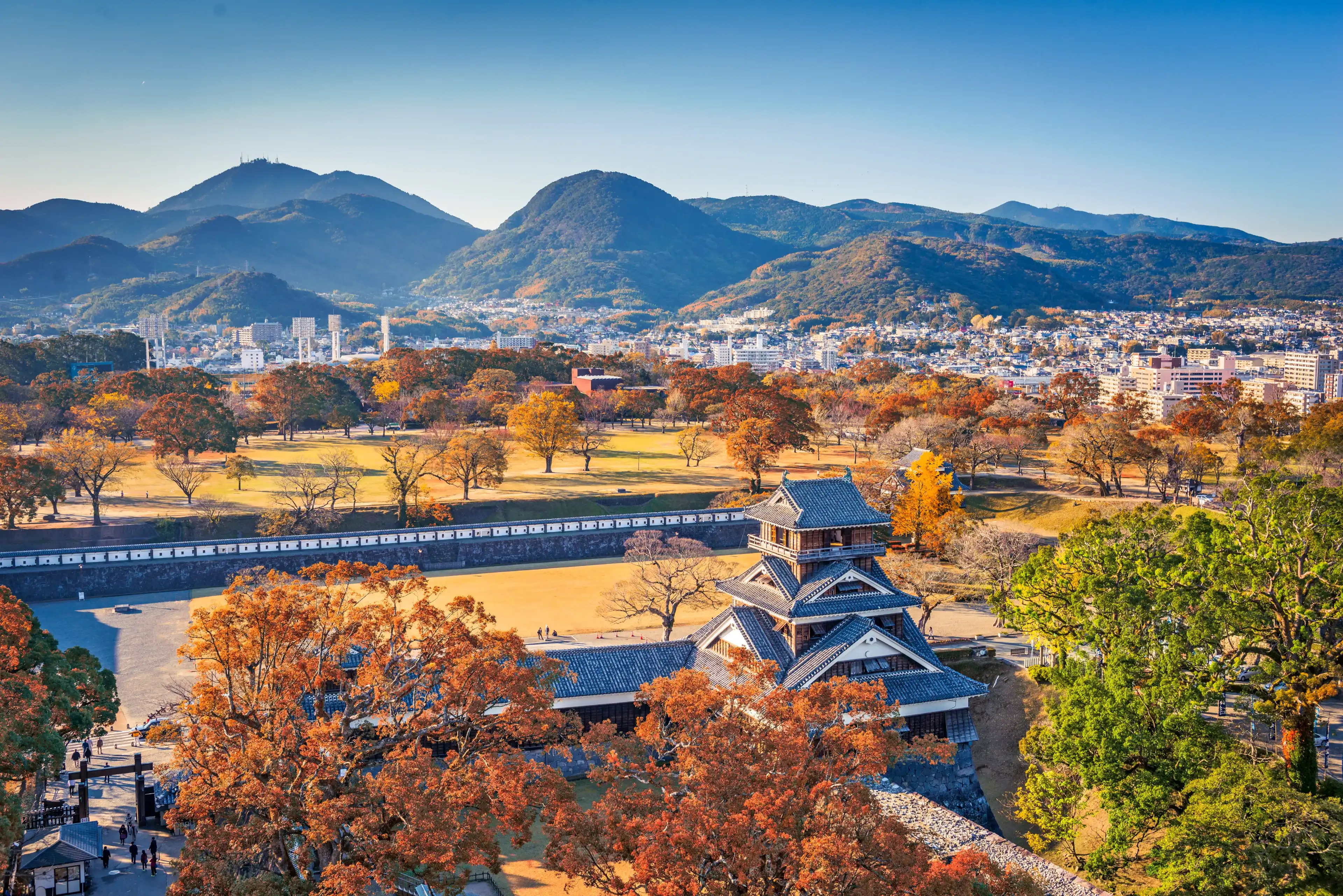 Kumamoto Castle Turret and the landscape of Kumamoto, Japan in autumn. Kumamoto Castle Turret and the landscape of Kumamoto, Japan in autumn.