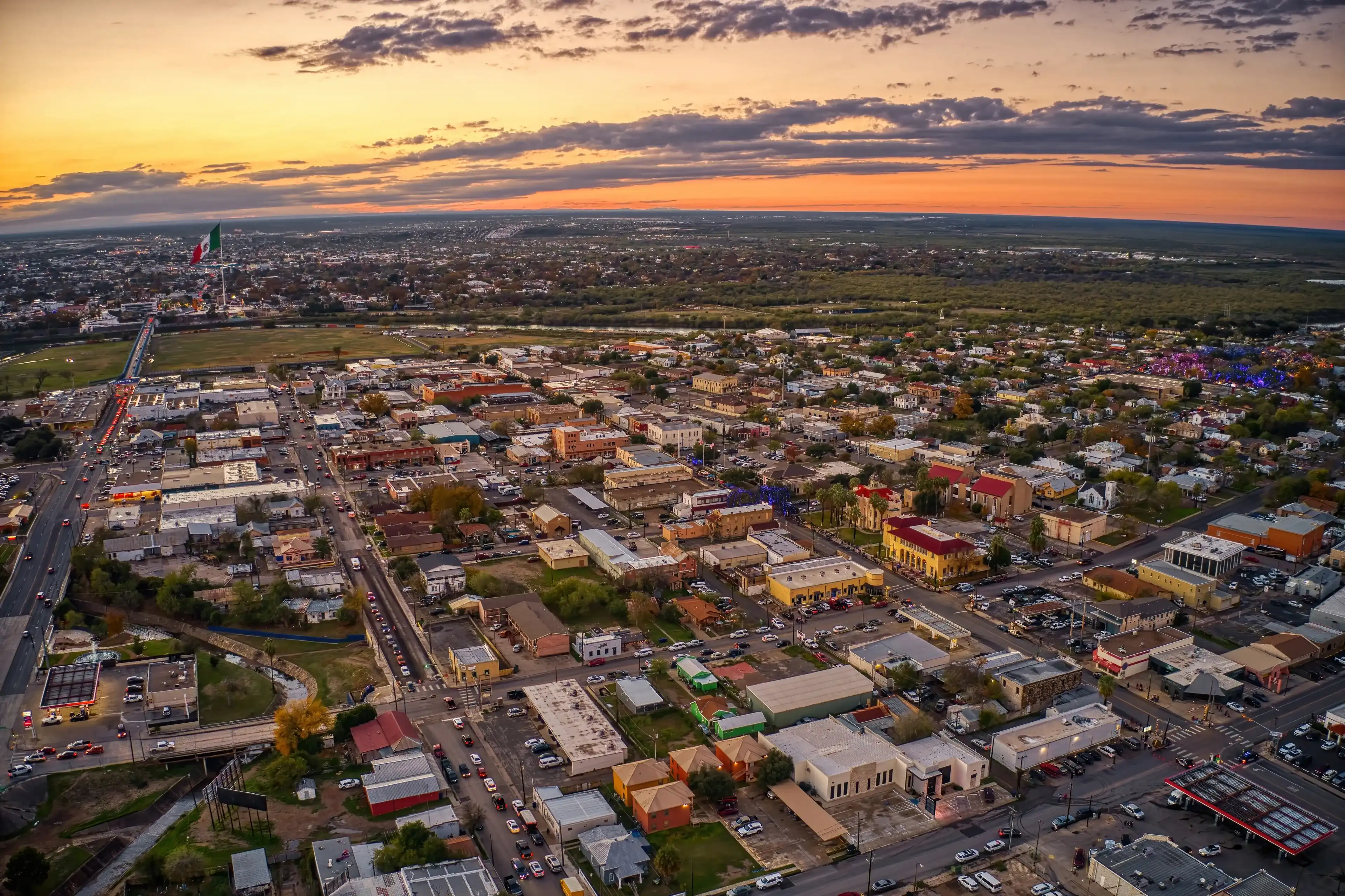Aerial View of the popular Border Towns of Eagle Pass, Texas and Piedras Negras, Coahuila at Sunset Aerial View of the popular Border Towns of Eagle Pass, Texas and Piedras Negras, Coahuila at Sunset