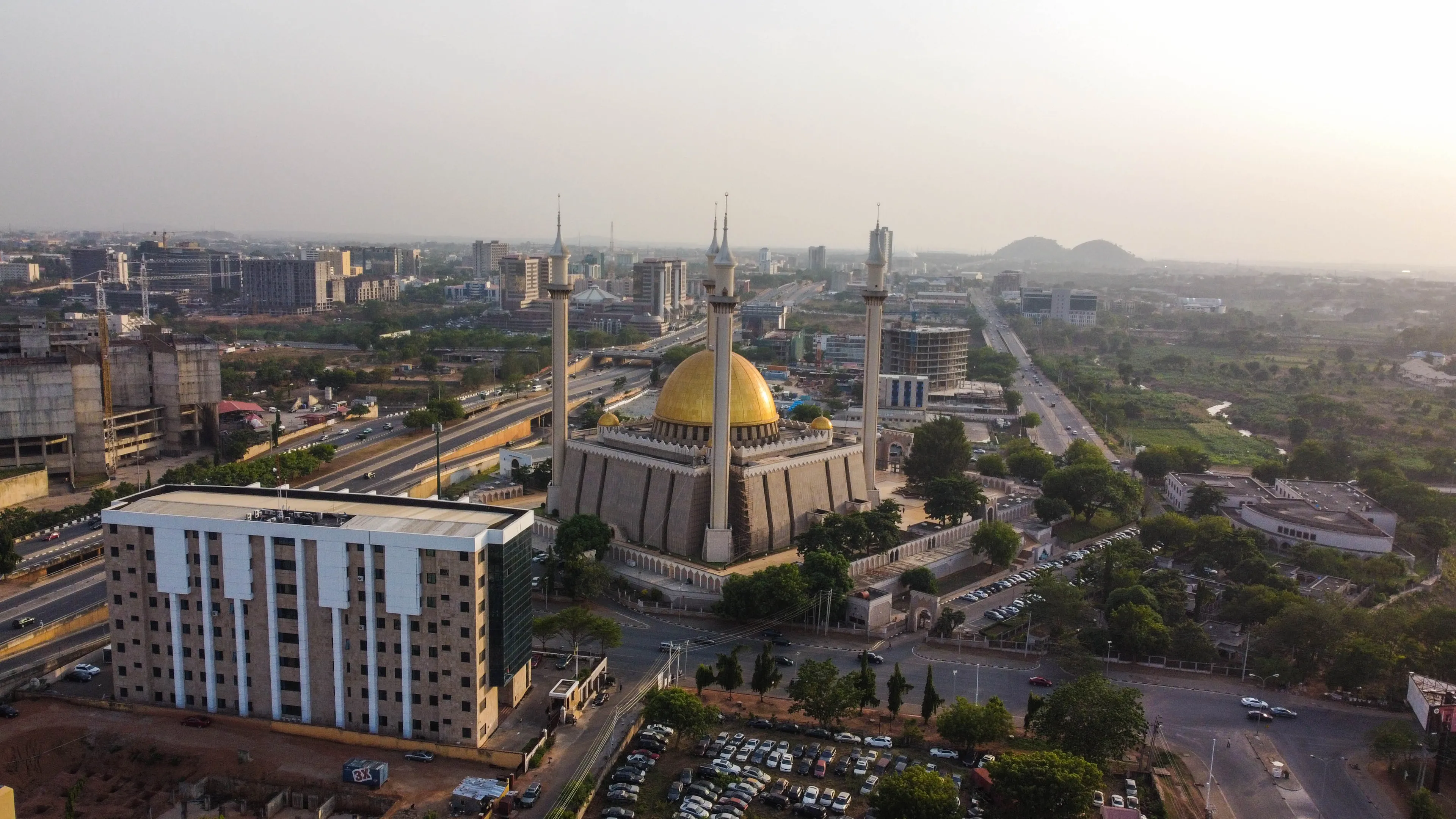 Scenic aerial view of Abuja city skyline at Sunset
