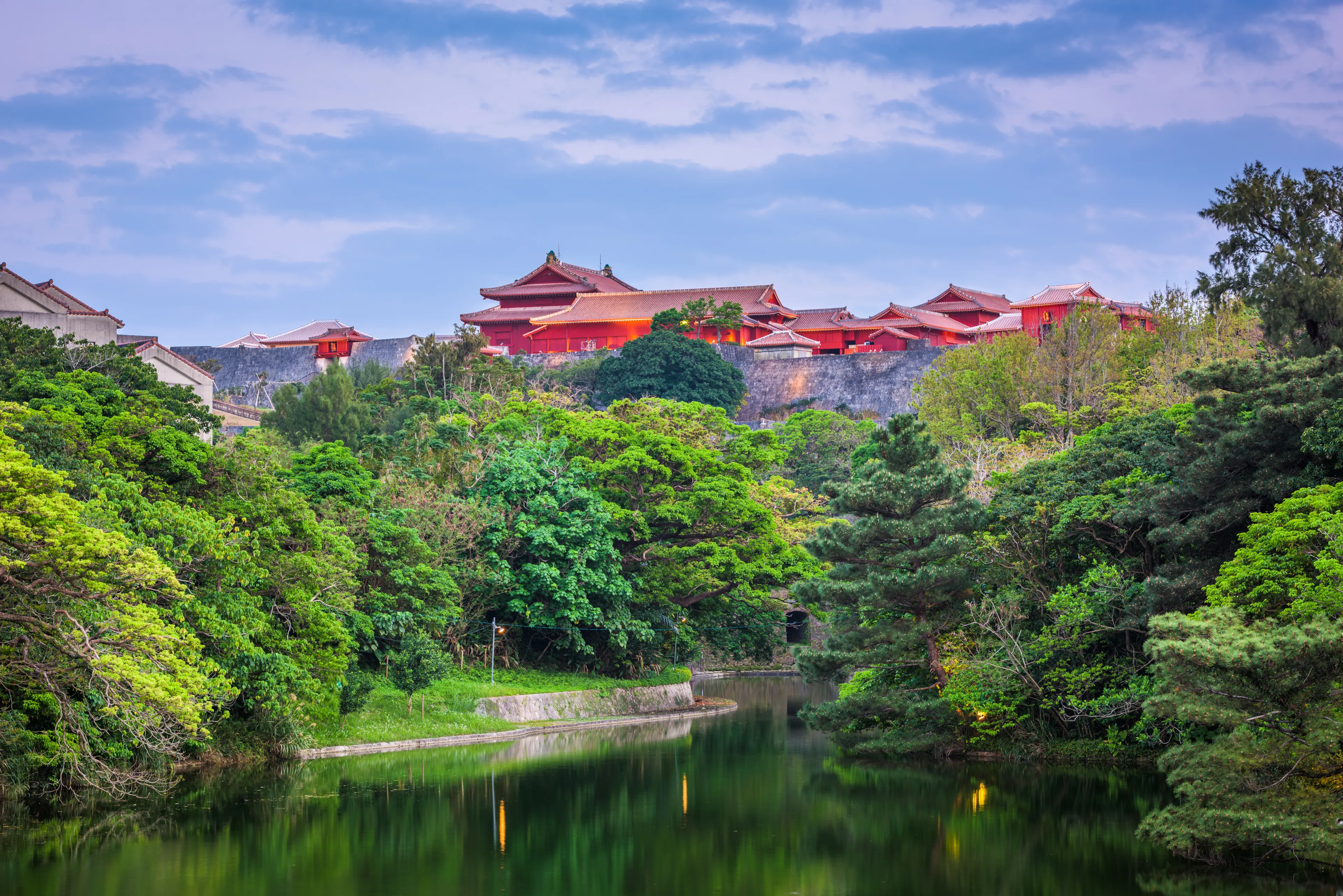 Okinawa, Japan at Shuri Castle and park at dusk.