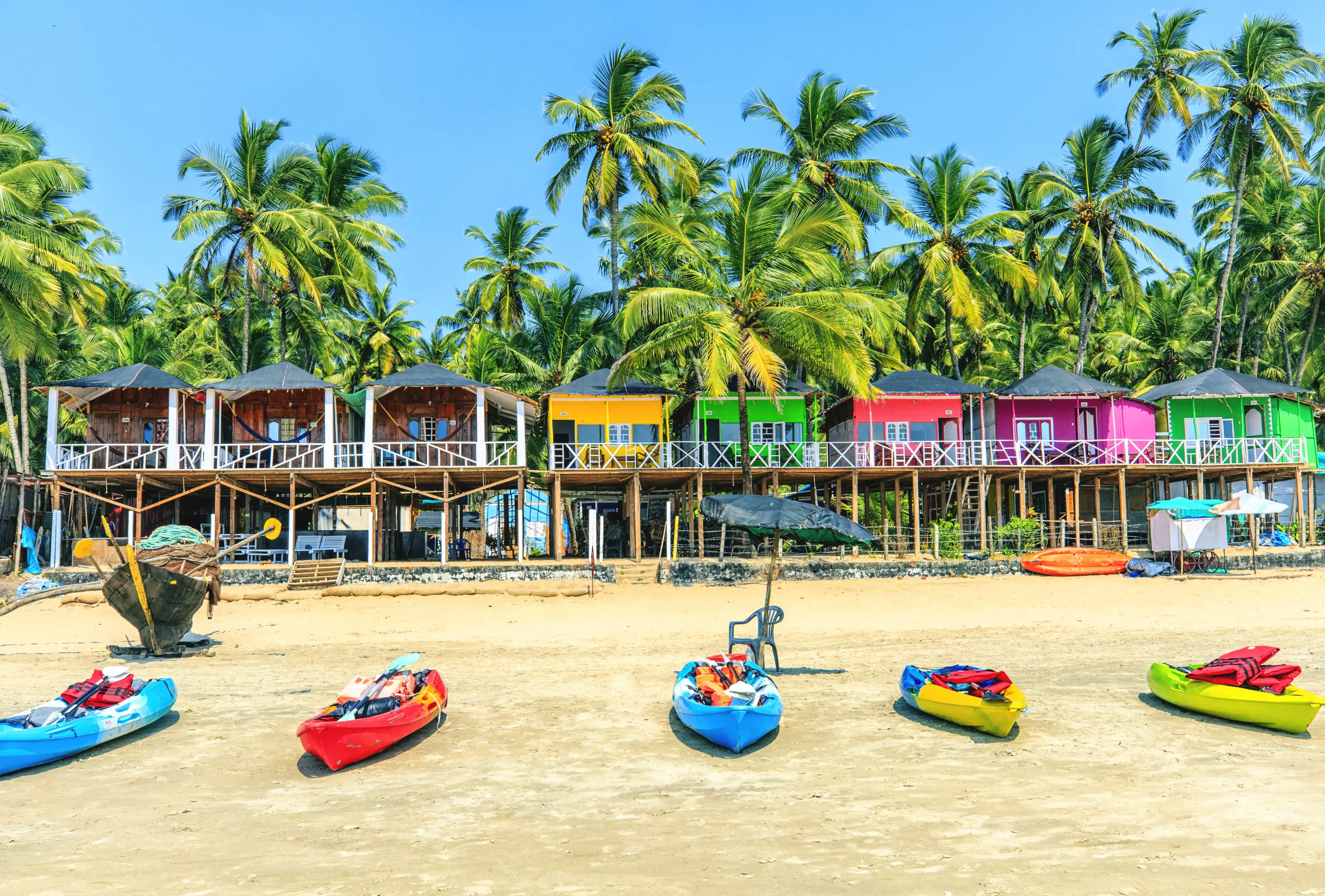 Colorful bungalows on Palolem beach, GOA, India Colorful bungalows on Palolem beach, GOA, India
