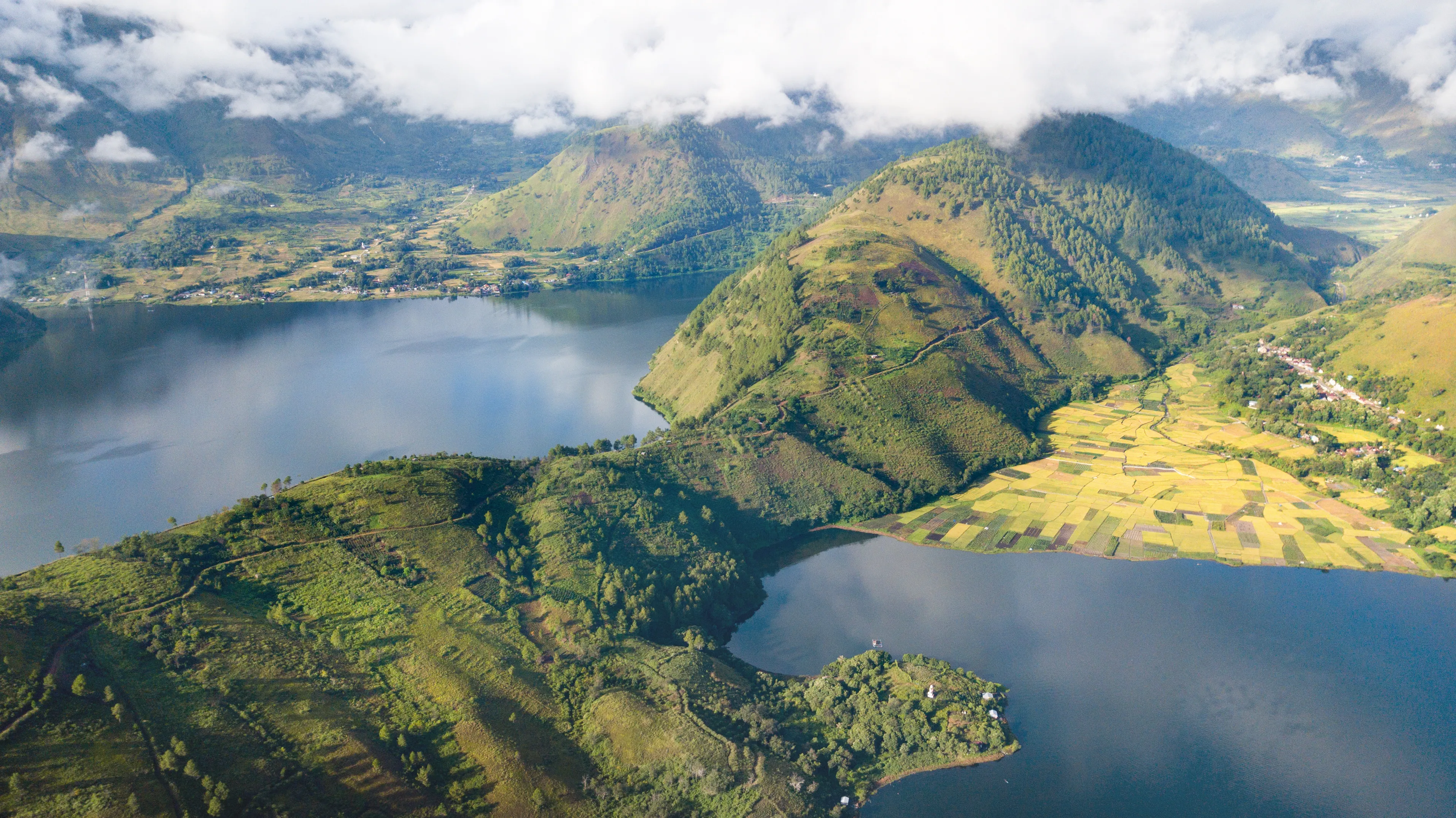 Aerial view over Toba lake,North Sumatra,Indonesia