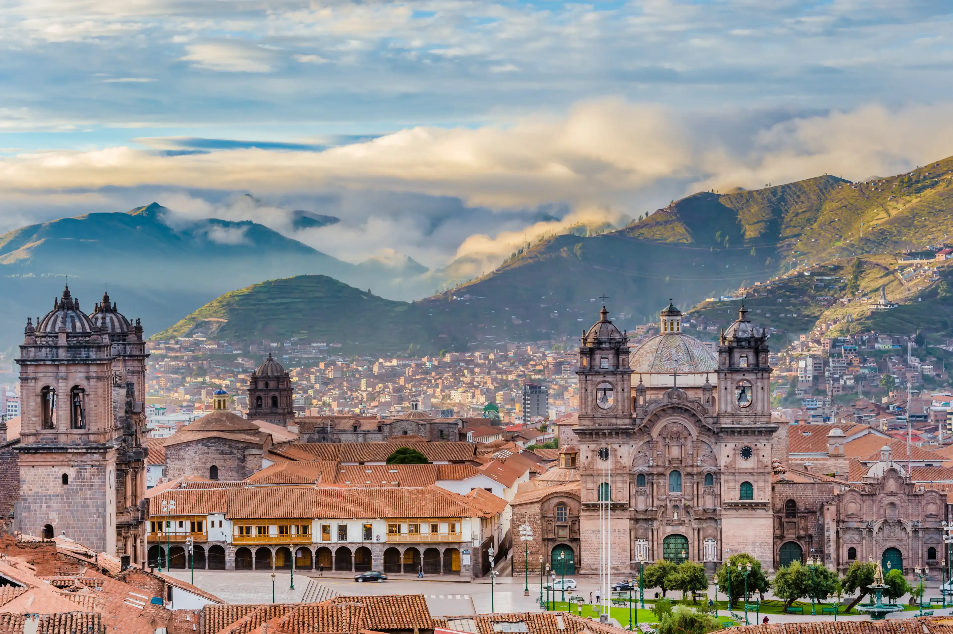 Morning sun rising at Plaza de armas, Cusco, City Morning sun rising at Plaza de armas, Cusco, City