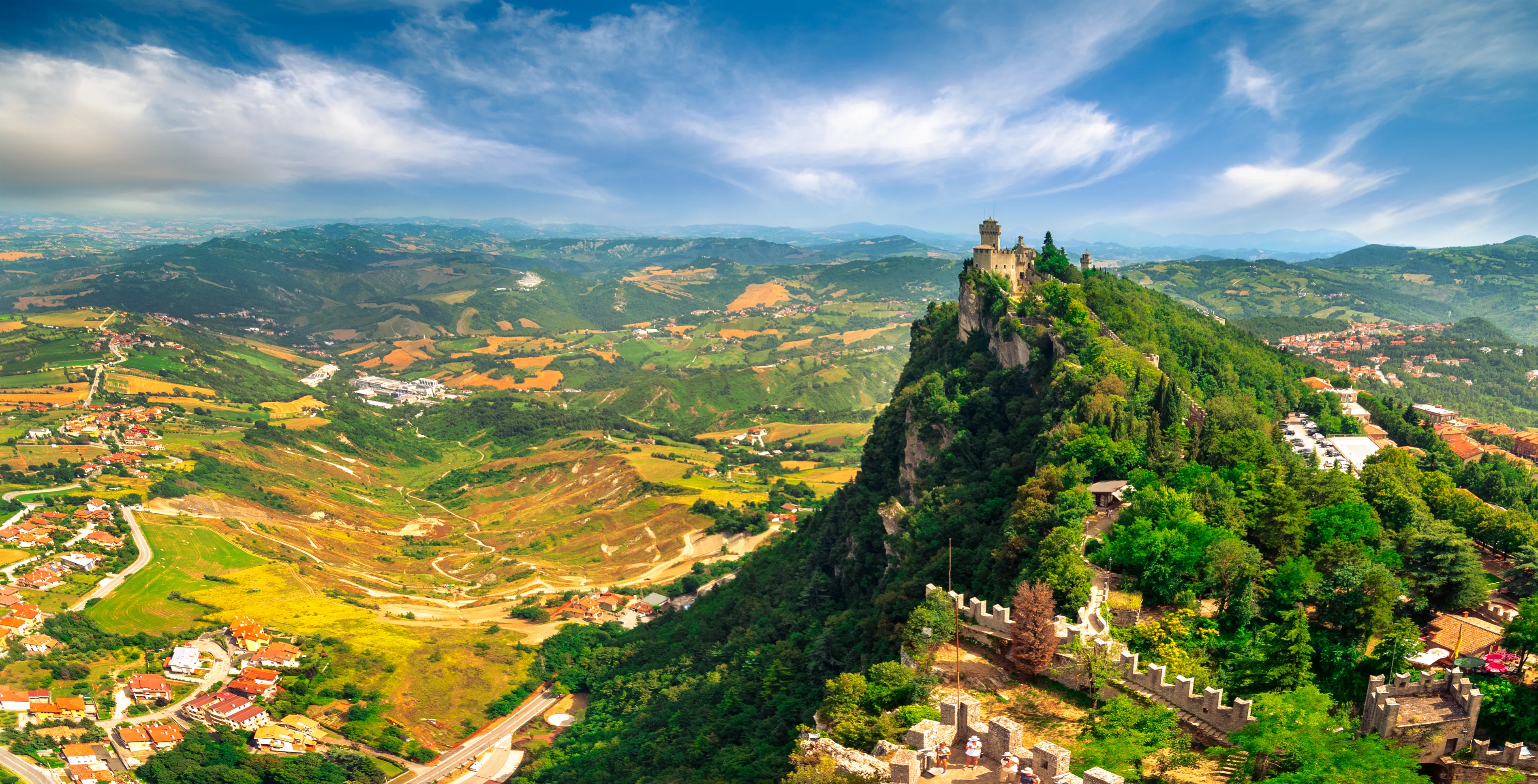Spectacular view of the Castle of San Marino, Italy.