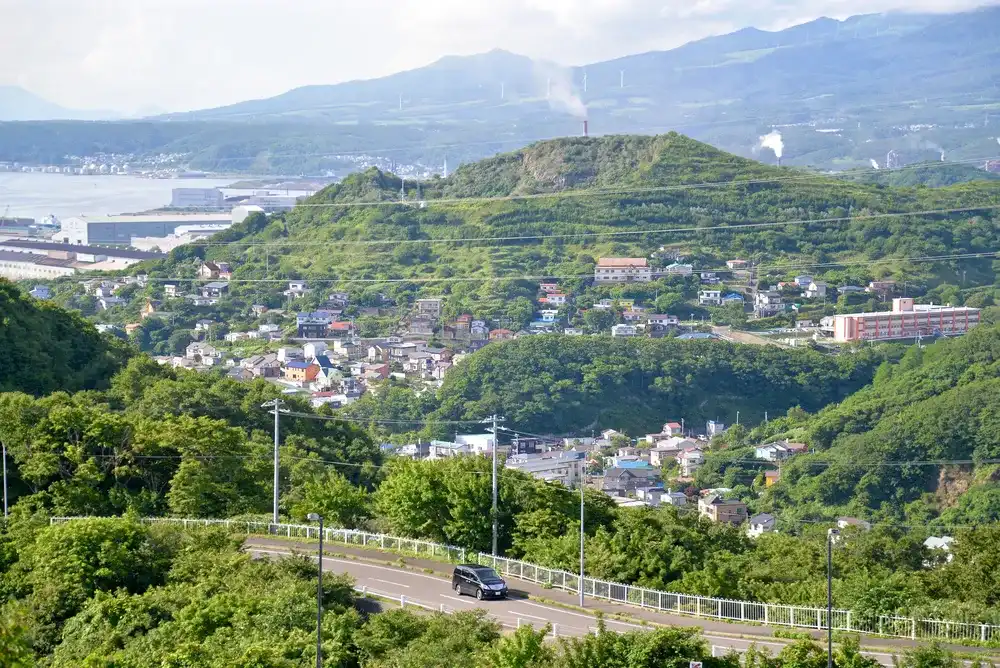 Muroran, Japan - August 8, 2014: Beautiful Muroran city is seen from Cape Chikyu, Hokkaido, Japan. Muroran, Japan - August 8, 2014: Beautiful Muroran city is seen from Cape Chikyu, Hokkaido, Japan.