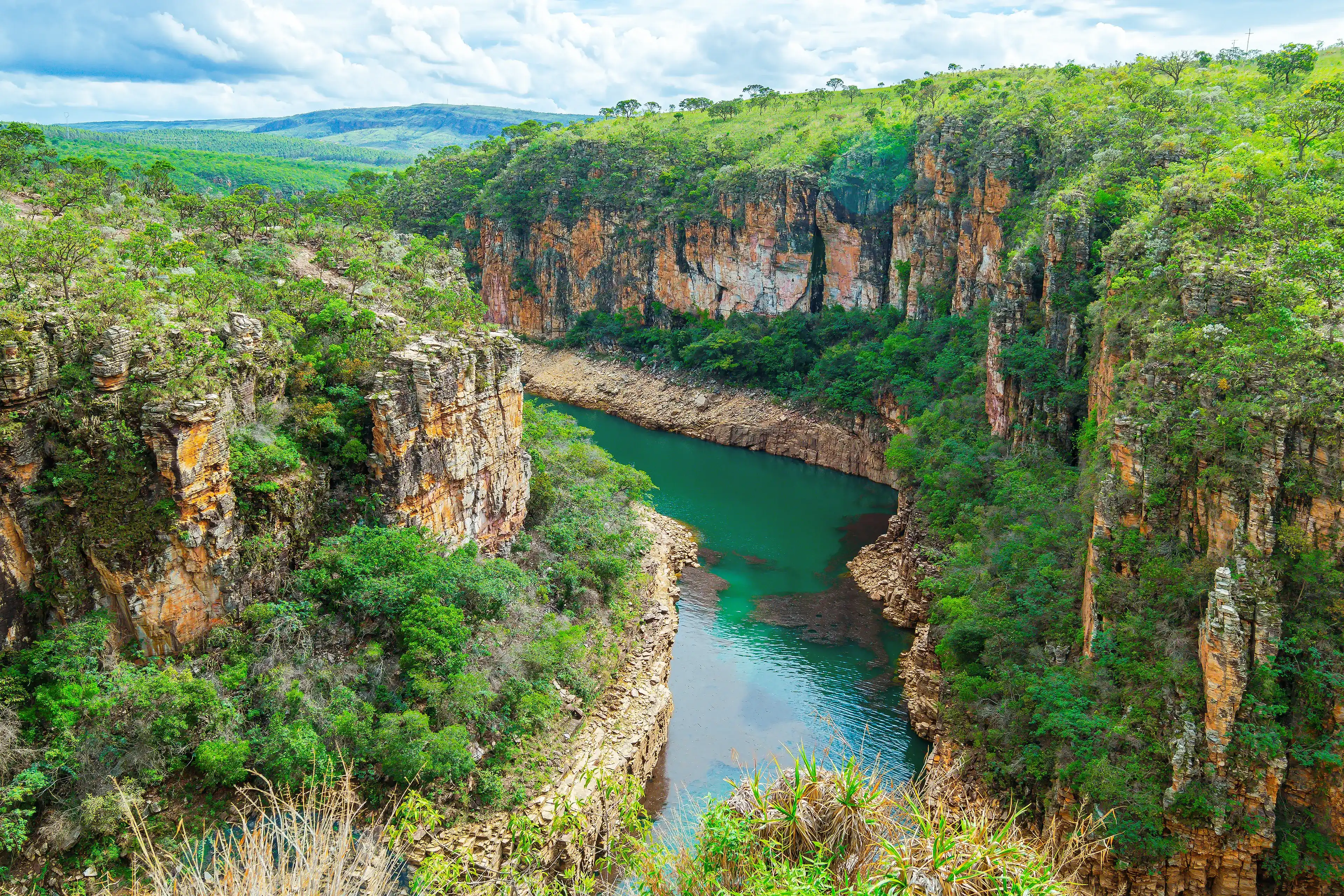 Canyons of Furnas, city's postcard of Capitólio MG Brazil. Beautiful panoramic landscape of eco tourism of Minas Gerais state. Beautiful green water of Lake of Furnas. Canyons of Furnas, city's postcard of Capitólio MG Brazil. Beautiful panoramic landscape of eco tourism of Minas Gerais state. Beautiful green water of Lake of Furnas.
