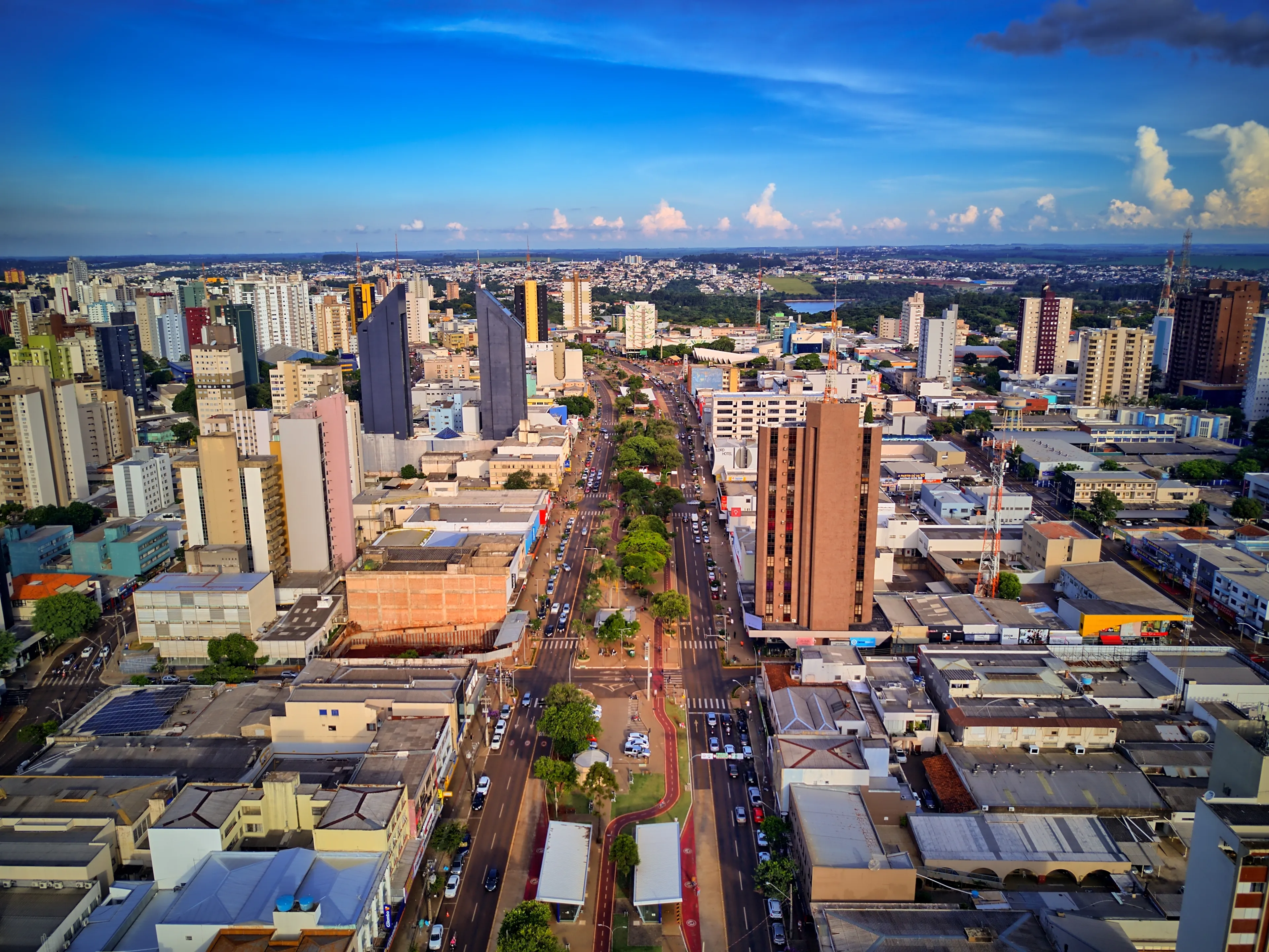 Aerial and drone view of Cascavel city, downtown, Paraná, Brazil.