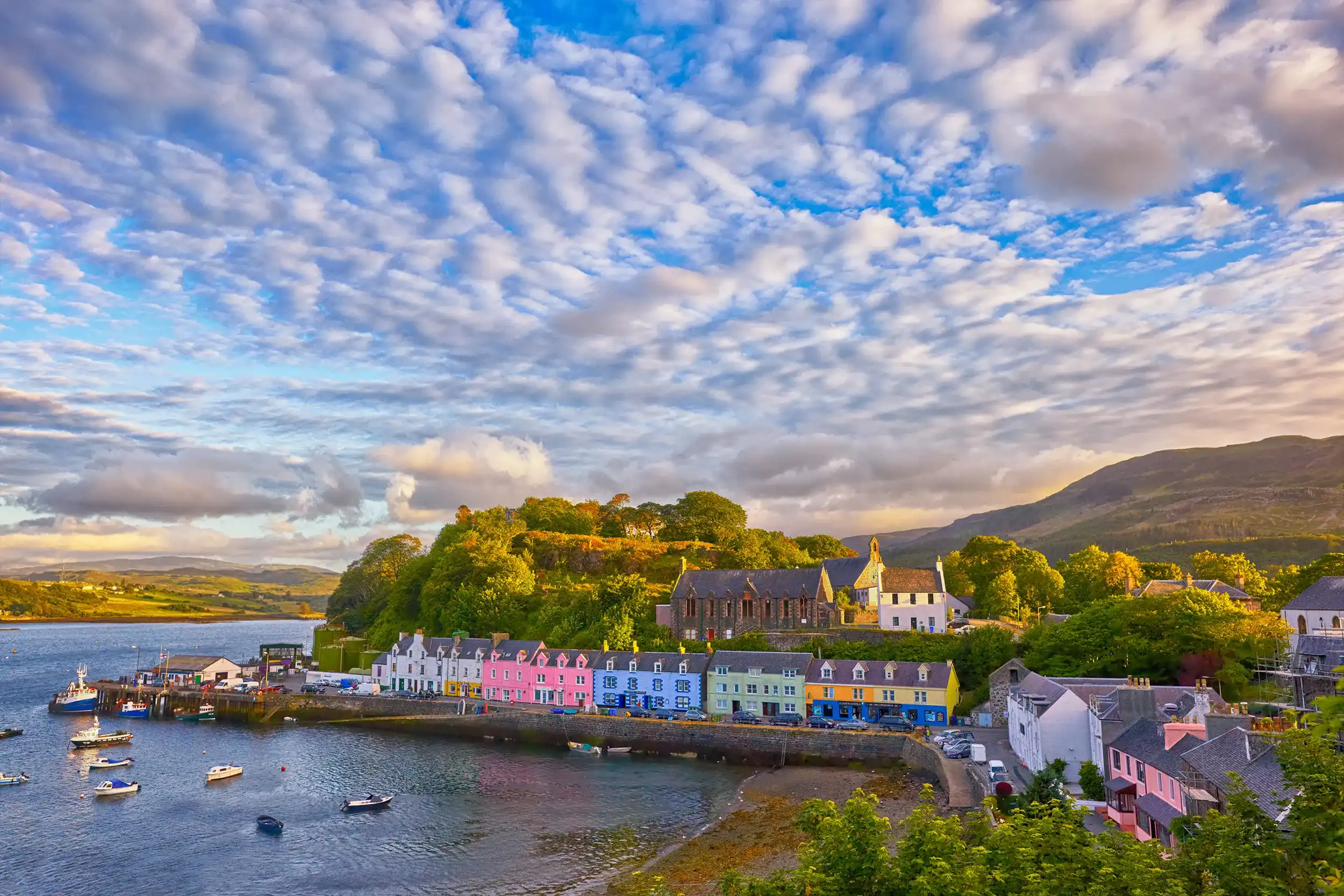view on Portree before sunset, Isle of Skye, Scotland, UK view on Portree before sunset, Isle of Skye, Scotland, UK