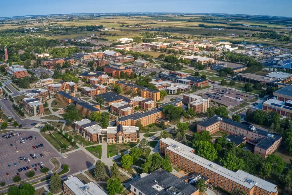 Aerial View of a large University in Brookings, South Dakota