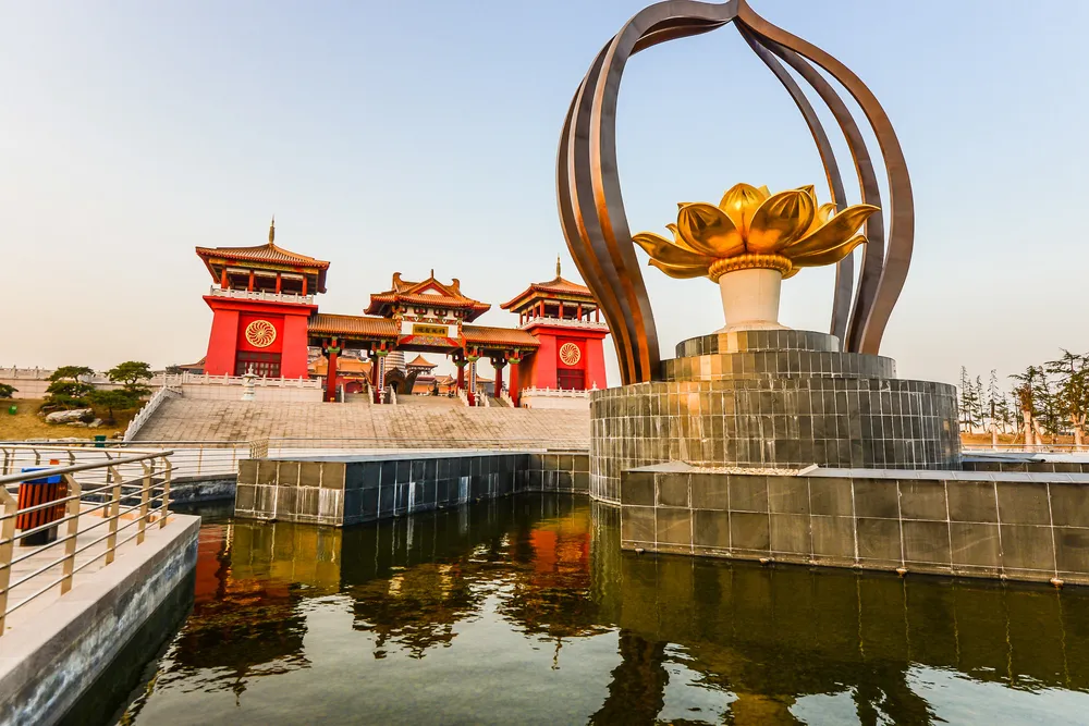 Landscape View of Baolian Temple (Lotus Flower Temple , Po Lin Monastery) at Sunset , Xuzhou, China