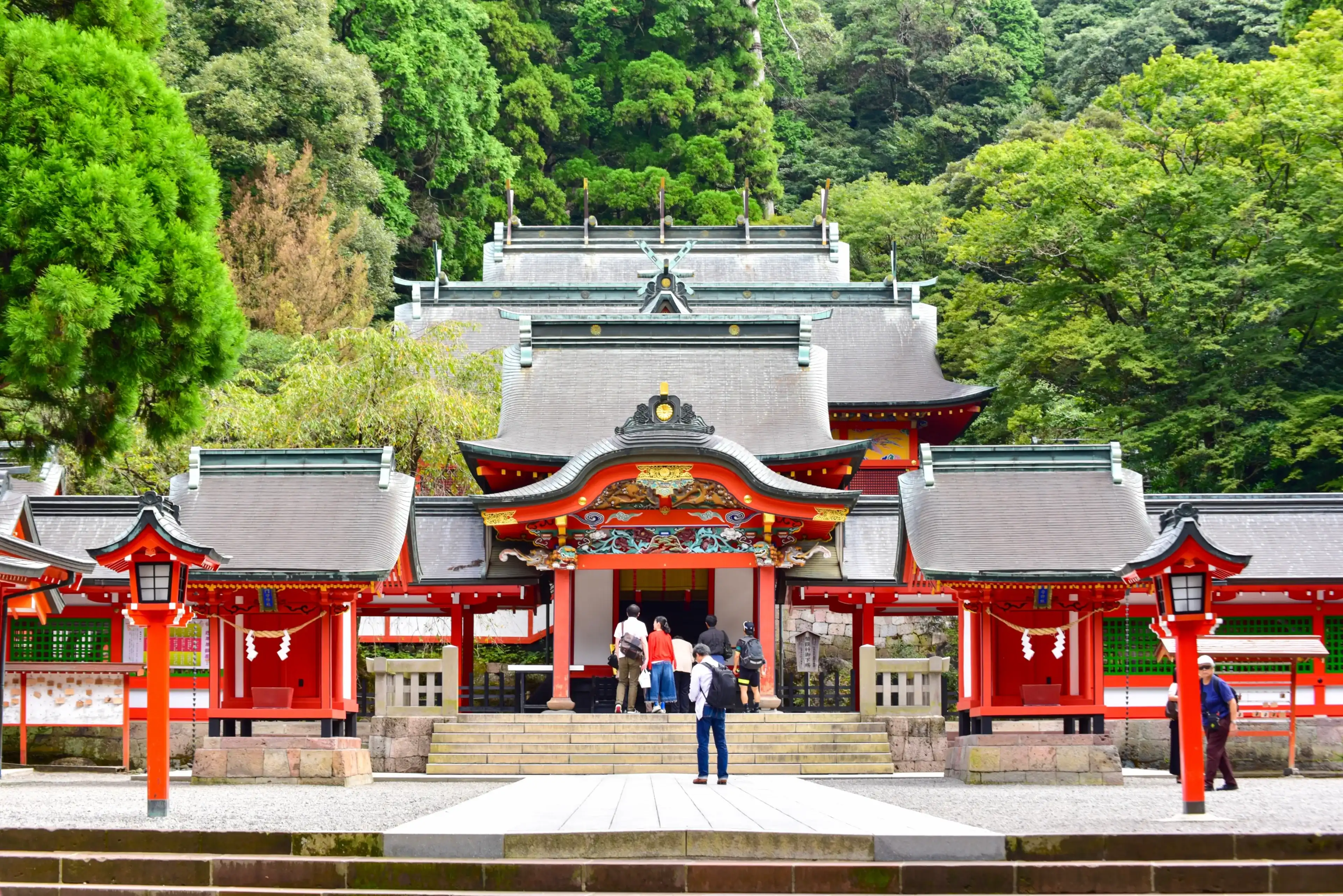 Kirishima, Japan - SEPTEMBER 30, 2017: Kirishima Shrine, a Famous Shinto Shrine in Kagoshima Prefecture Kirishima, Japan - SEPTEMBER 30, 2017: Kirishima Shrine, a Famous Shinto Shrine in Kagoshima Prefecture