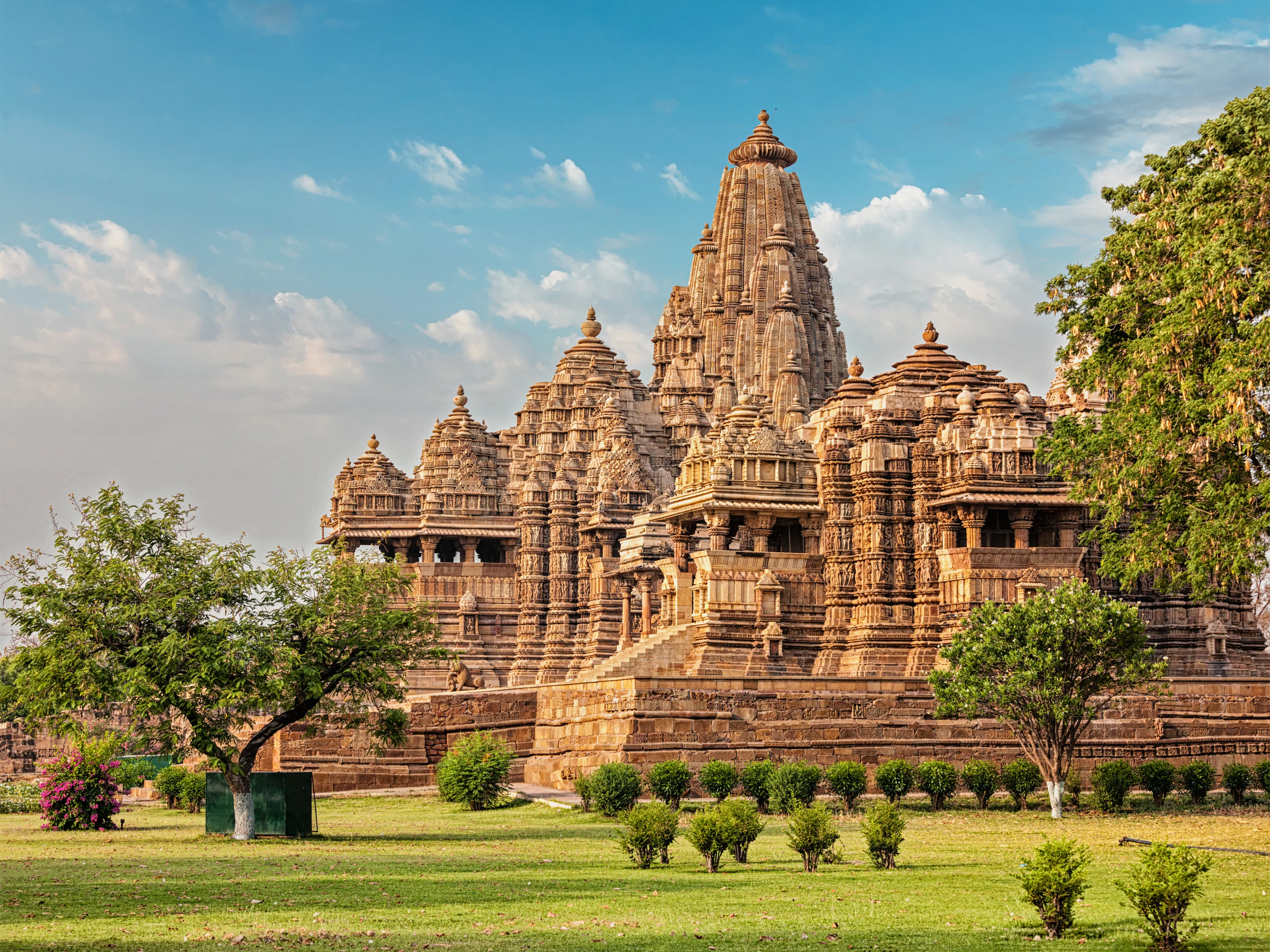 Famous indian Madhya Pradesh tourist landmark - Kandariya Mahadev Temple, Khajuraho, India. Unesco World Heritage Site