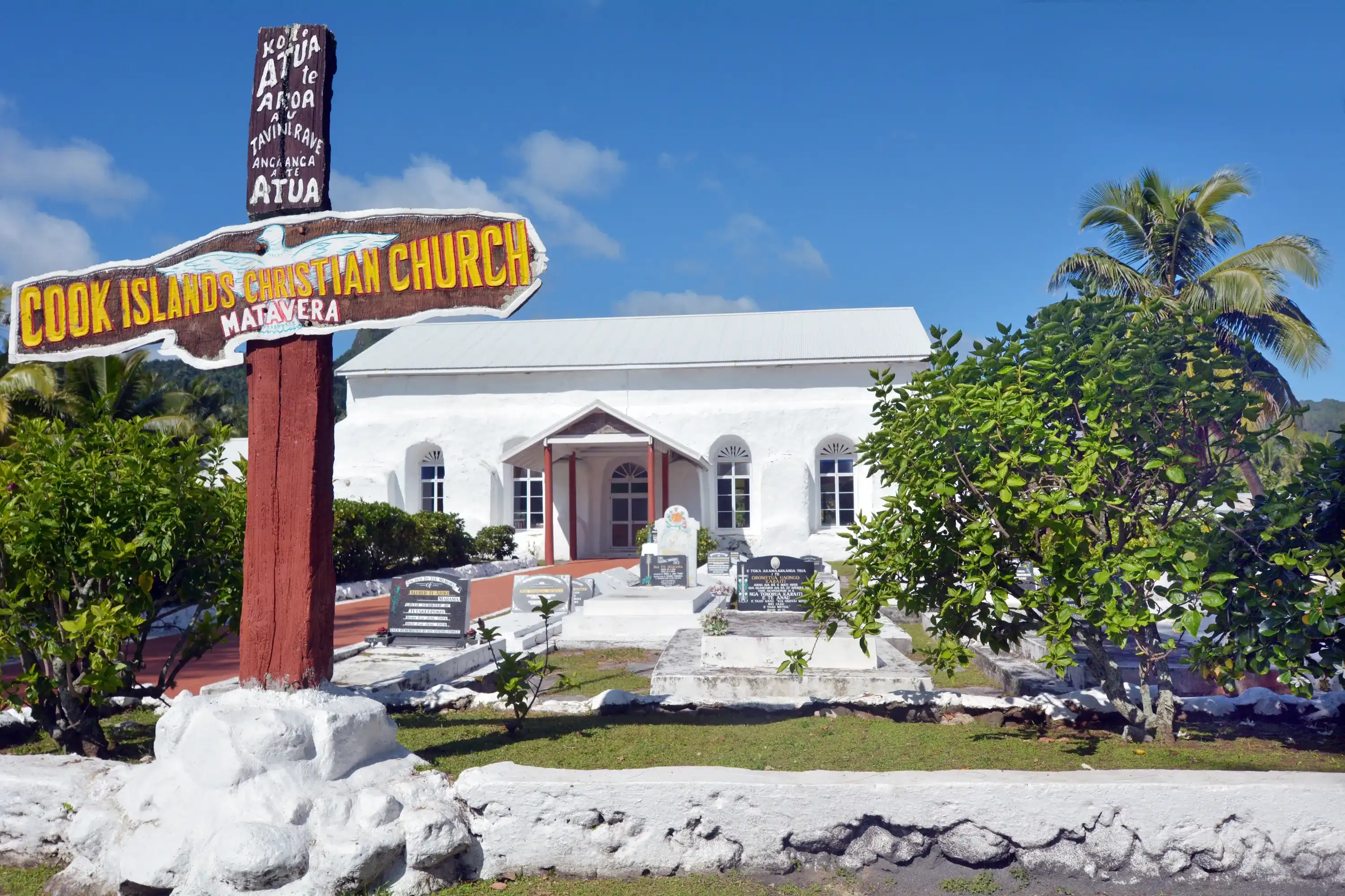 RAROTONGA - DEC 29 2017:Ekalesia Matavera church in Rarotonga, Cook Islands.The Ekalesia Matavera Cook islands Christian Church dedicated in 1857 RAROTONGA - DEC 29 2017:Ekalesia Matavera church in Rarotonga, Cook Islands.The Ekalesia Matavera Cook islands Christian Church dedicated in 1857