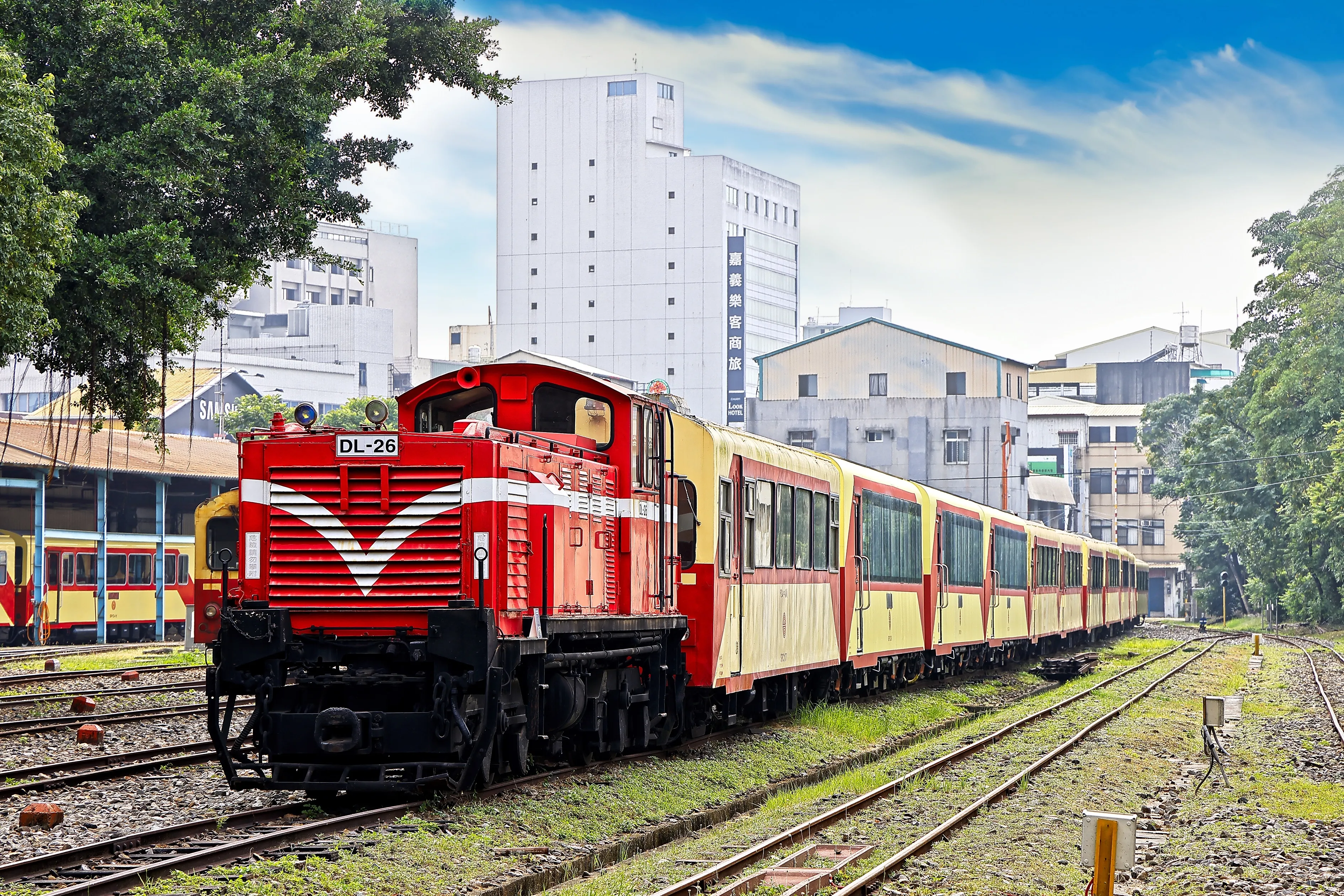 Chiayi City ,Taiwan - Apr 25th,2023: Alishan Forest Railways at Alishan Forestry Village