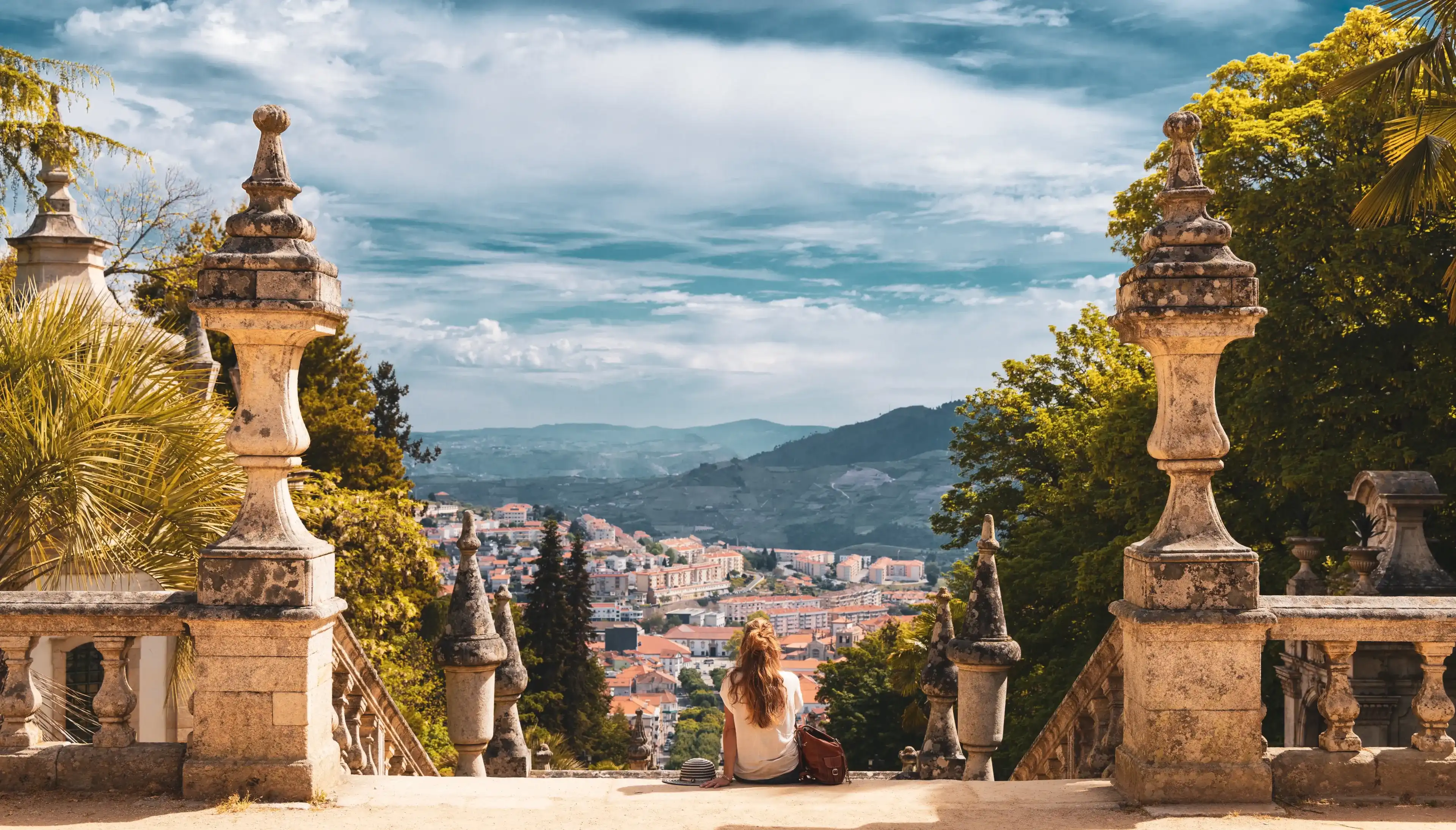 Lamego city landscape panoramic view- Woman travel in Portugal- Viseu province, near Porto Lamego city landscape panoramic view- Woman travel in Portugal- Viseu province, near Porto