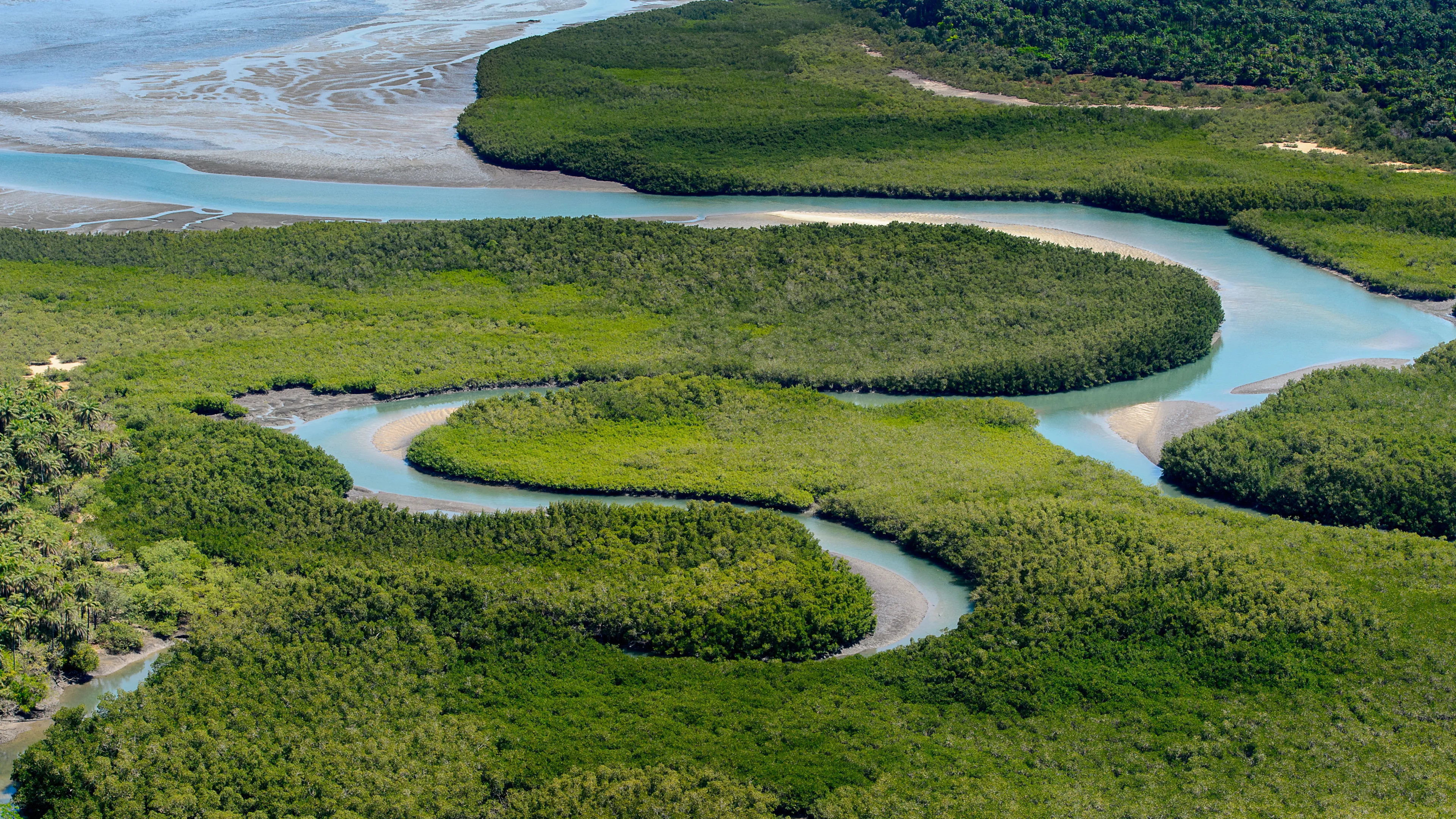 Beautiful Aerial view of river, Bissagos Archipelago (Bijagos), Guinea Bissau. UNESCO Biosphere Reserve