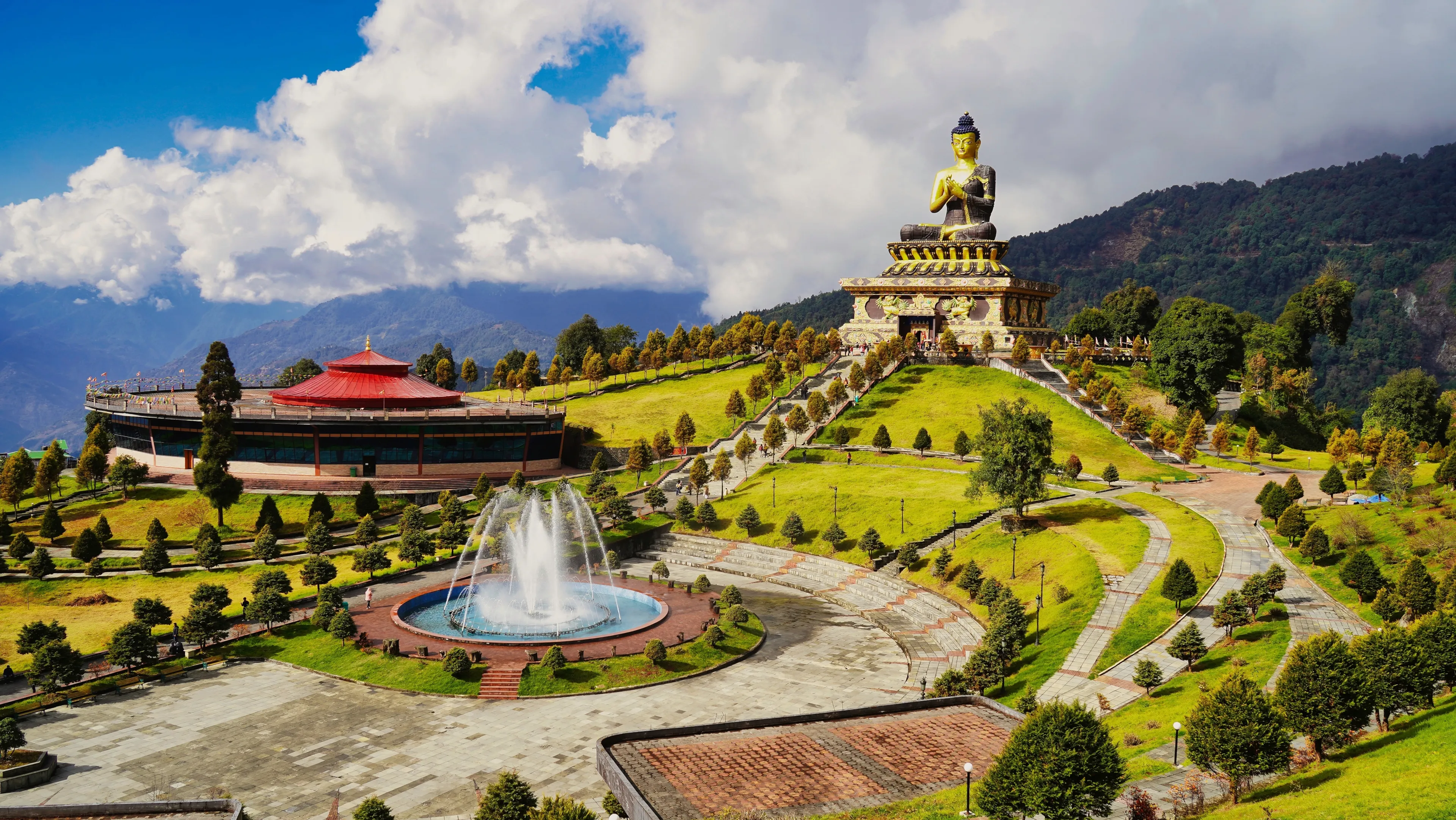 Gautama Buddha statue in the Buddha Park of Ravangla in South Sikkim, India. Also known as Tathagata Tsal. A popular tourist attraction.