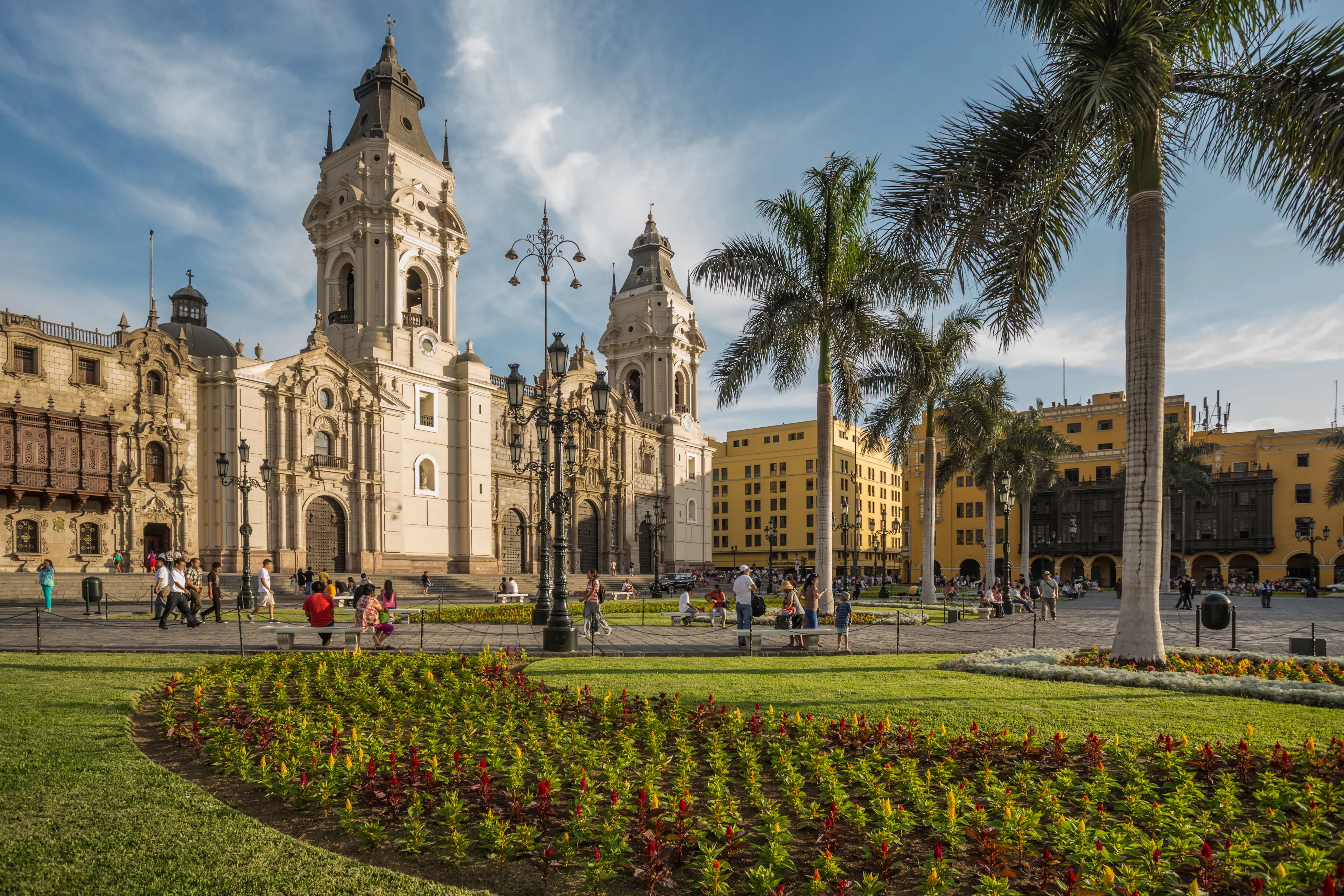 LIMA - PERU: View of the cathedral church and the main square in the down town.