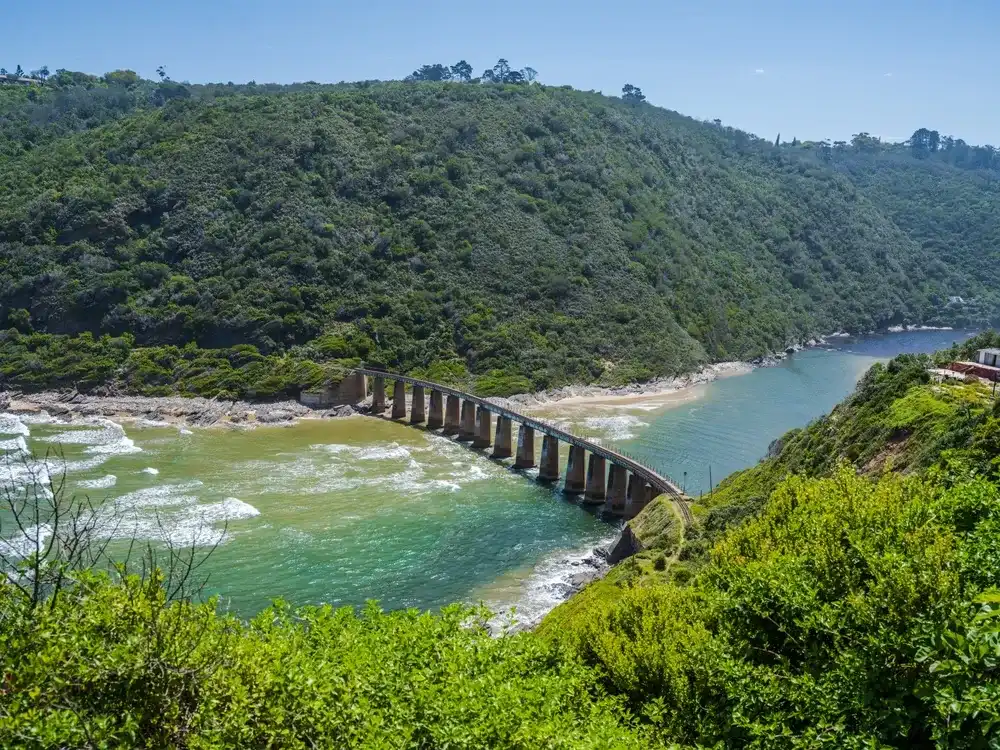 Wide angle landscape shot of the Railway Bridge over the Kaaimans River in George South Africa Wide angle landscape shot of the Railway Bridge over the Kaaimans River in George South Africa