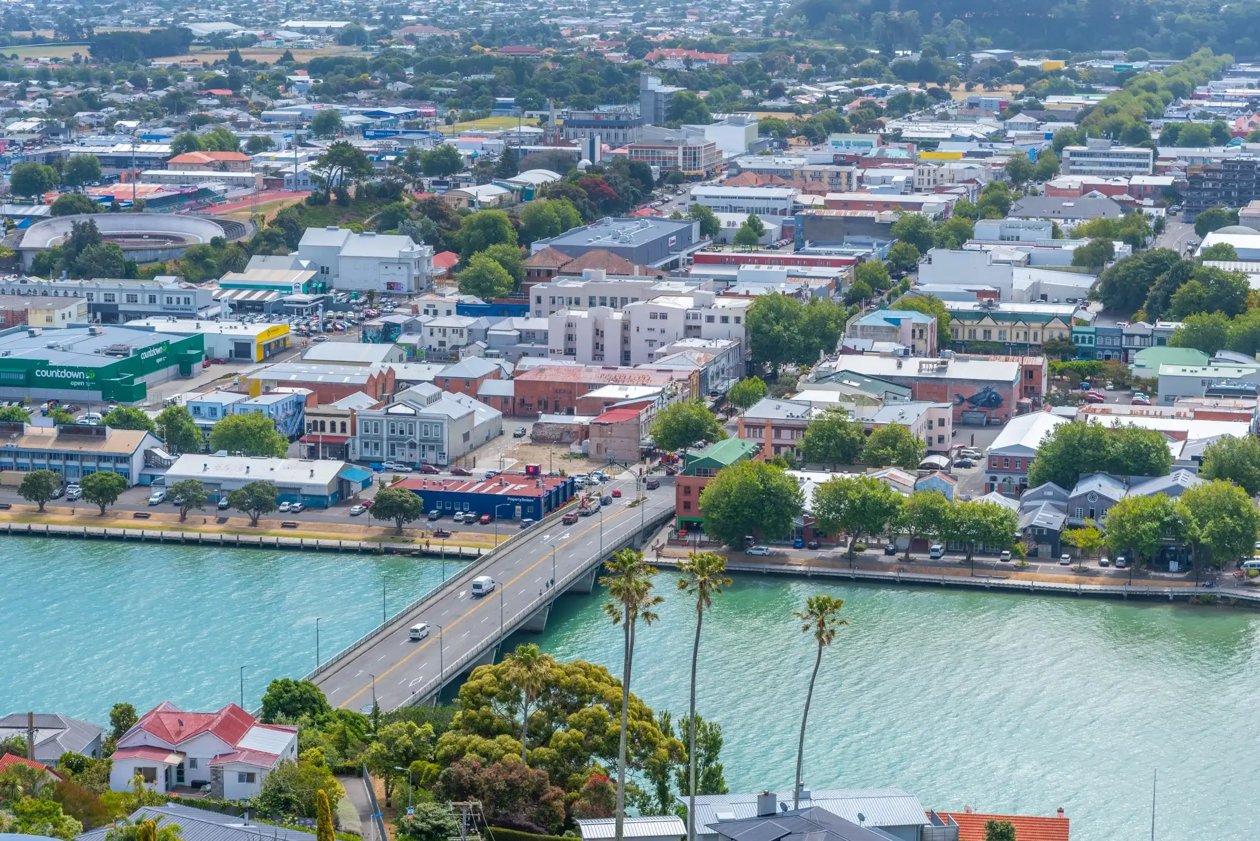 WHANGANUI, NEW ZEALAND, FEBRUARY 13, 2020: Aerial view of Whanganui, New Zealand WHANGANUI, NEW ZEALAND, FEBRUARY 13, 2020: Aerial view of Whanganui, New Zealand
