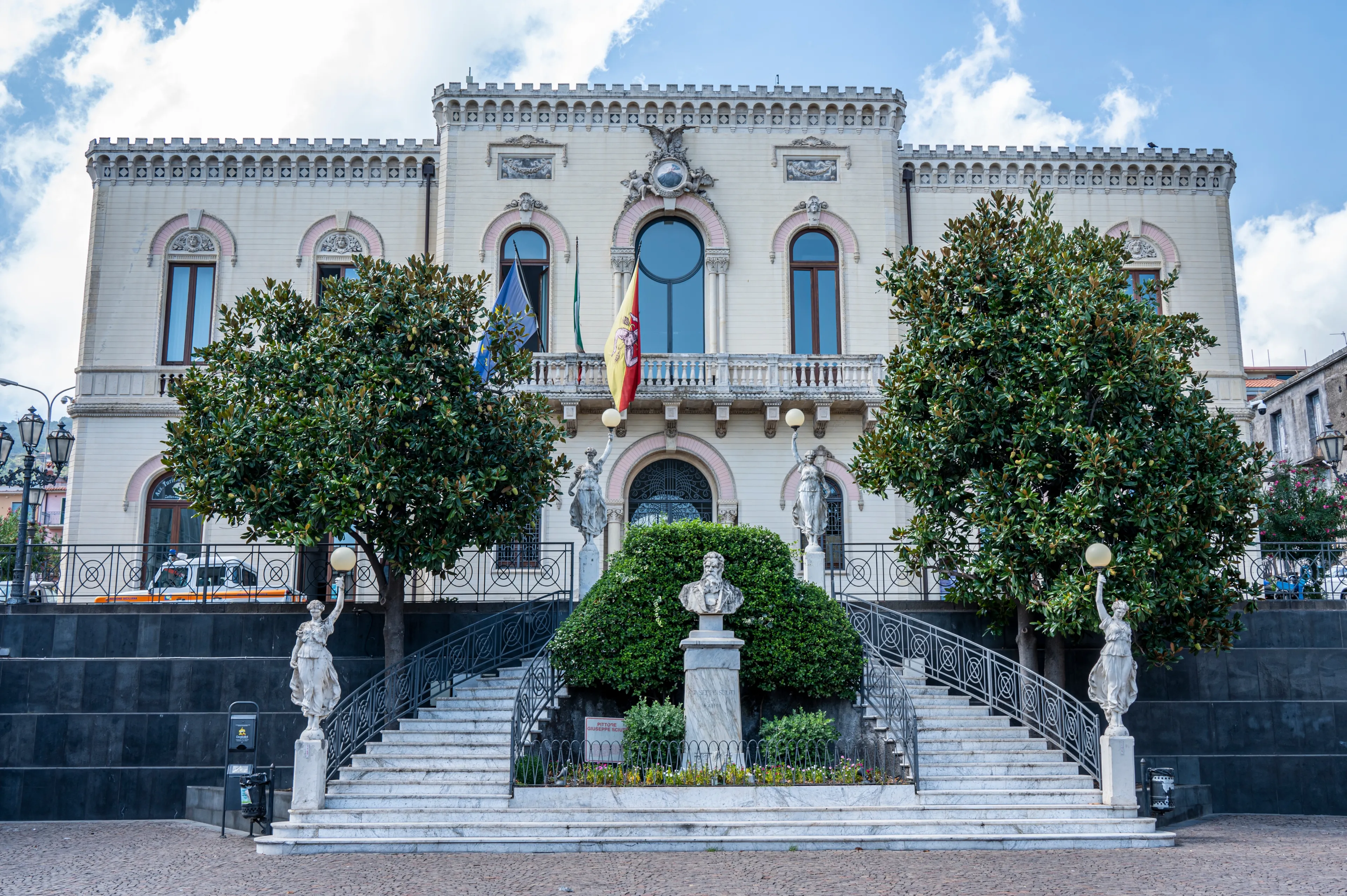 Zafferana Etnea, Italy: 09-15-2022: The City Hall of Zafferrana Etnea